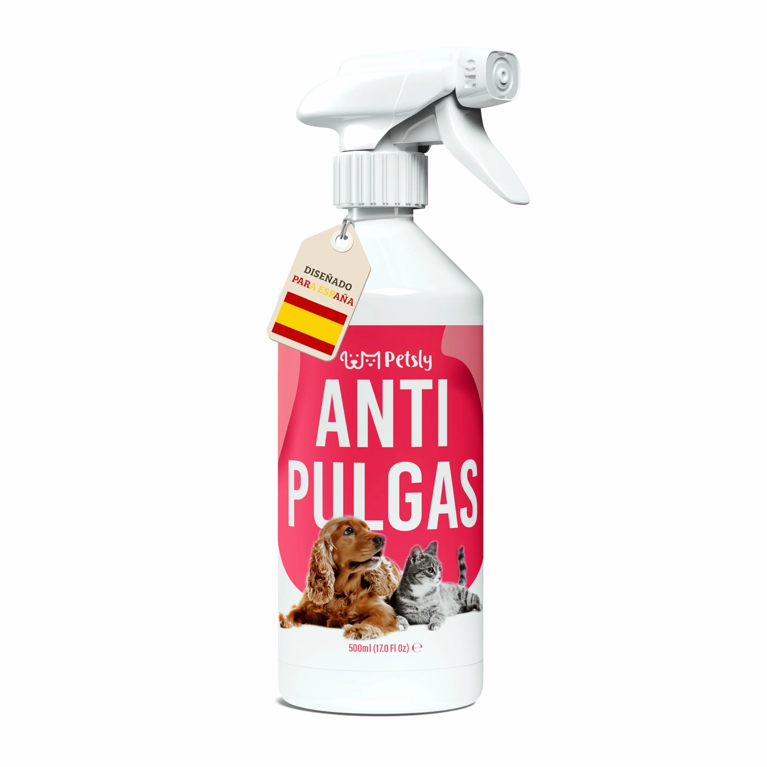 Petsly® Spray Antipulgas para Perros y Gatos -500ml- No Mancha - Antiparasitario Perros con Geraniol - Tratamiento Anti Pulgas, Garrapatas y Ácaros para el Hogar, Muebles y Textiles - Antipulgas Gatos
