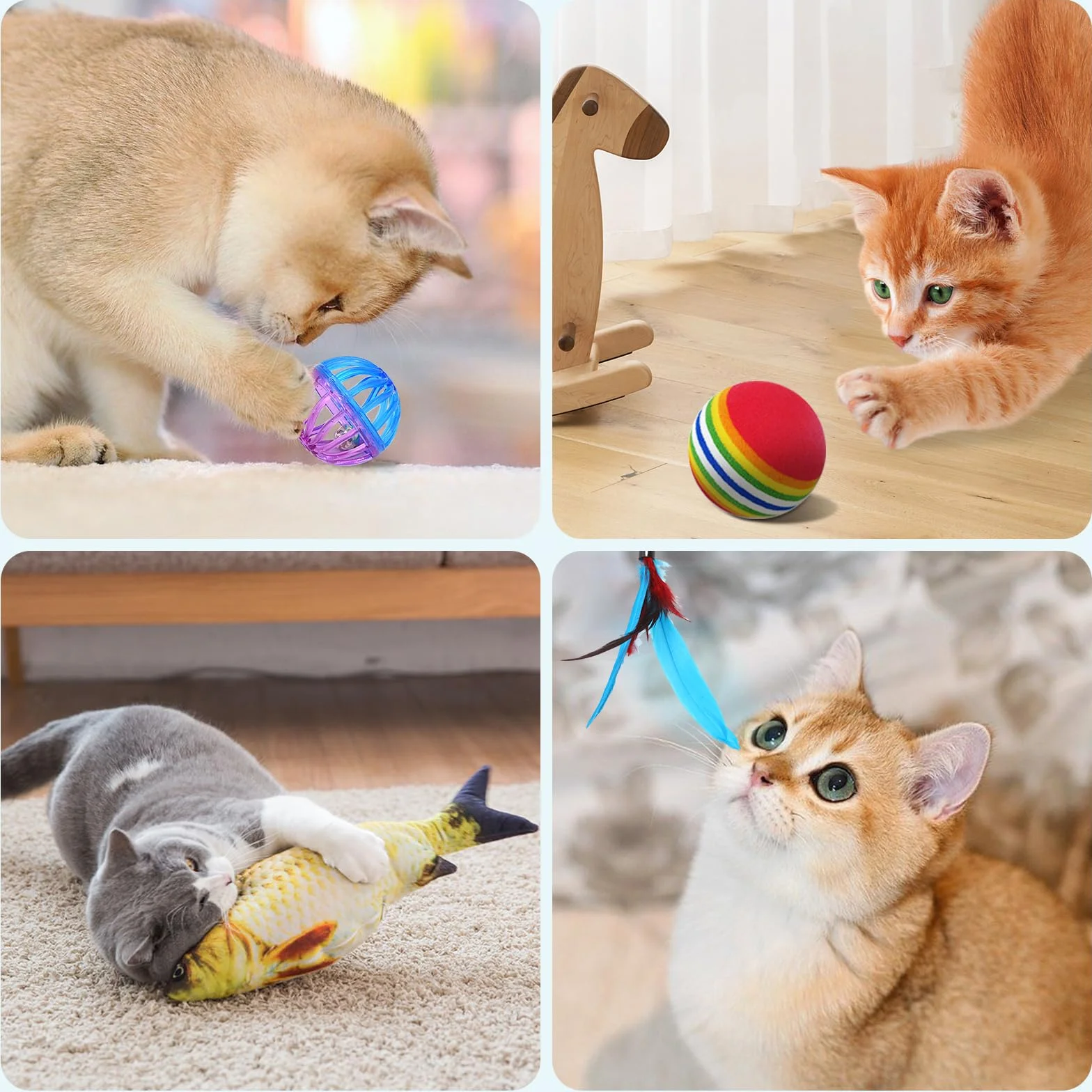 36 PCS Juguetes para Gatos,Set di Juguetes para Gatos,Juguetes para Paquete de Variedad para Gatitos,Palo de Gato Divertido,Ratones,Tumbler,Peces,Campanas etc