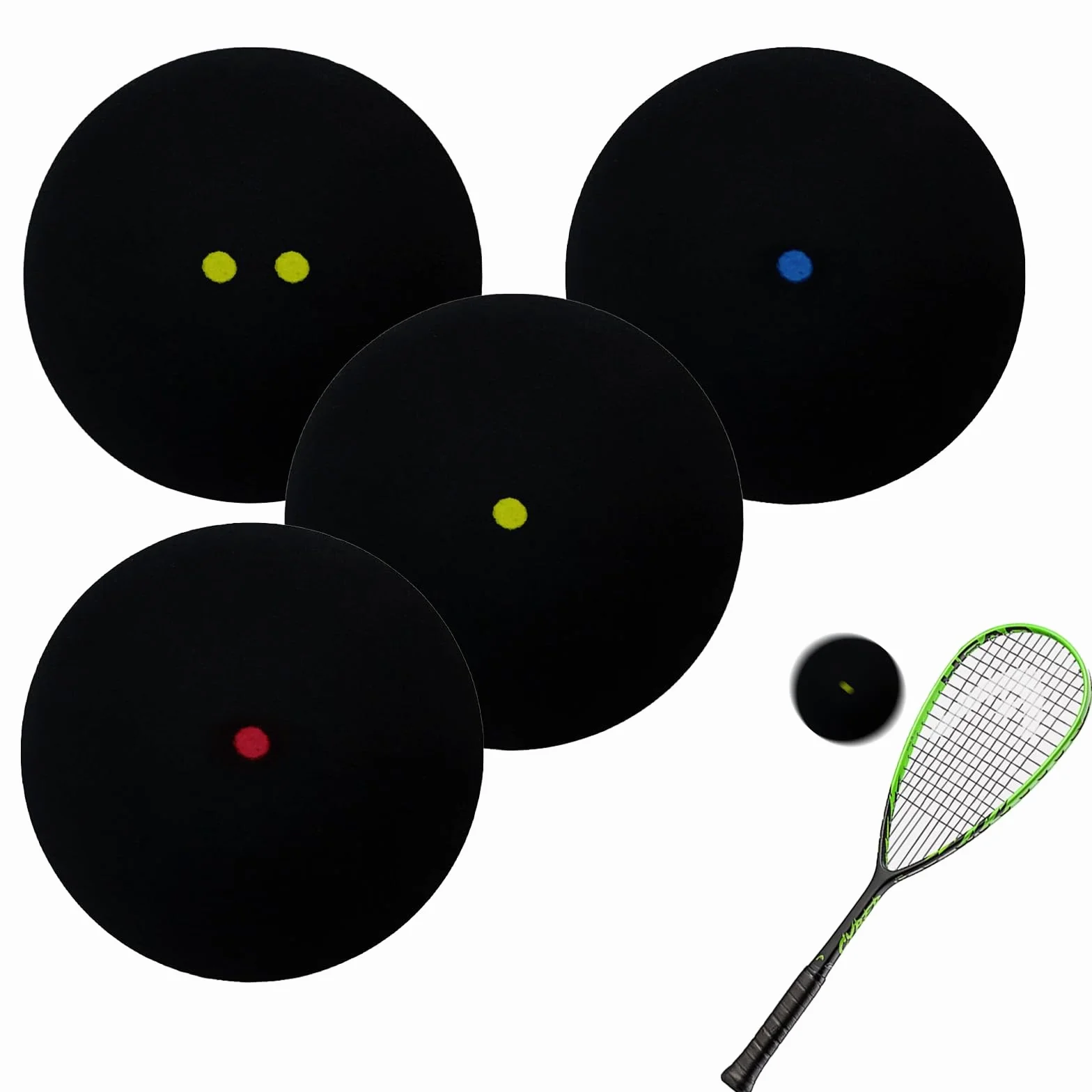 Squash Balls 4 Piezas Pelotas de Squash Deportivas Amarillas Doble Punto Goma Competición