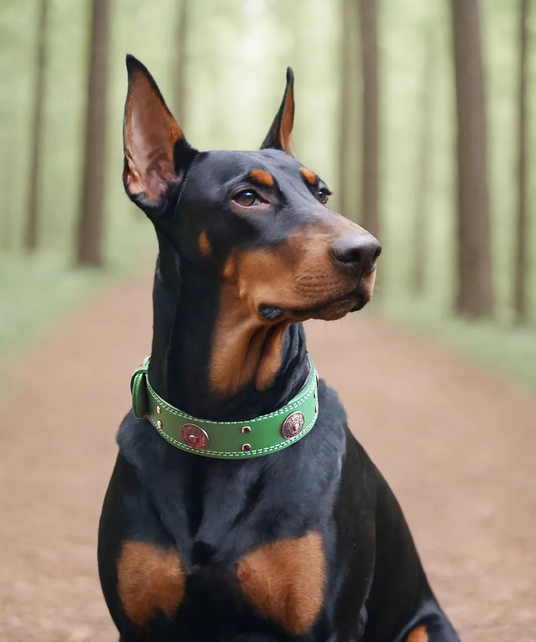 Collar de Cuero para Perro, Collares de Cuero Genuino Resistente de 5 cm de Ancho, Hecho a Mano, Suave y Lujoso, la Mejor opción para Perros de Raza Grande y Media, Color Verde, 22.5-26.5 Pulgadas