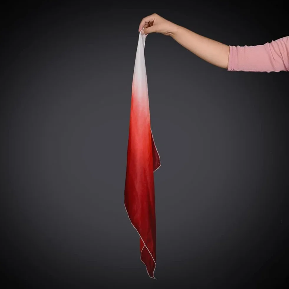 Velos de Abanico Doble de Medio Círculo Rojo Seda para Danza Folclórica Mujer 1 Par