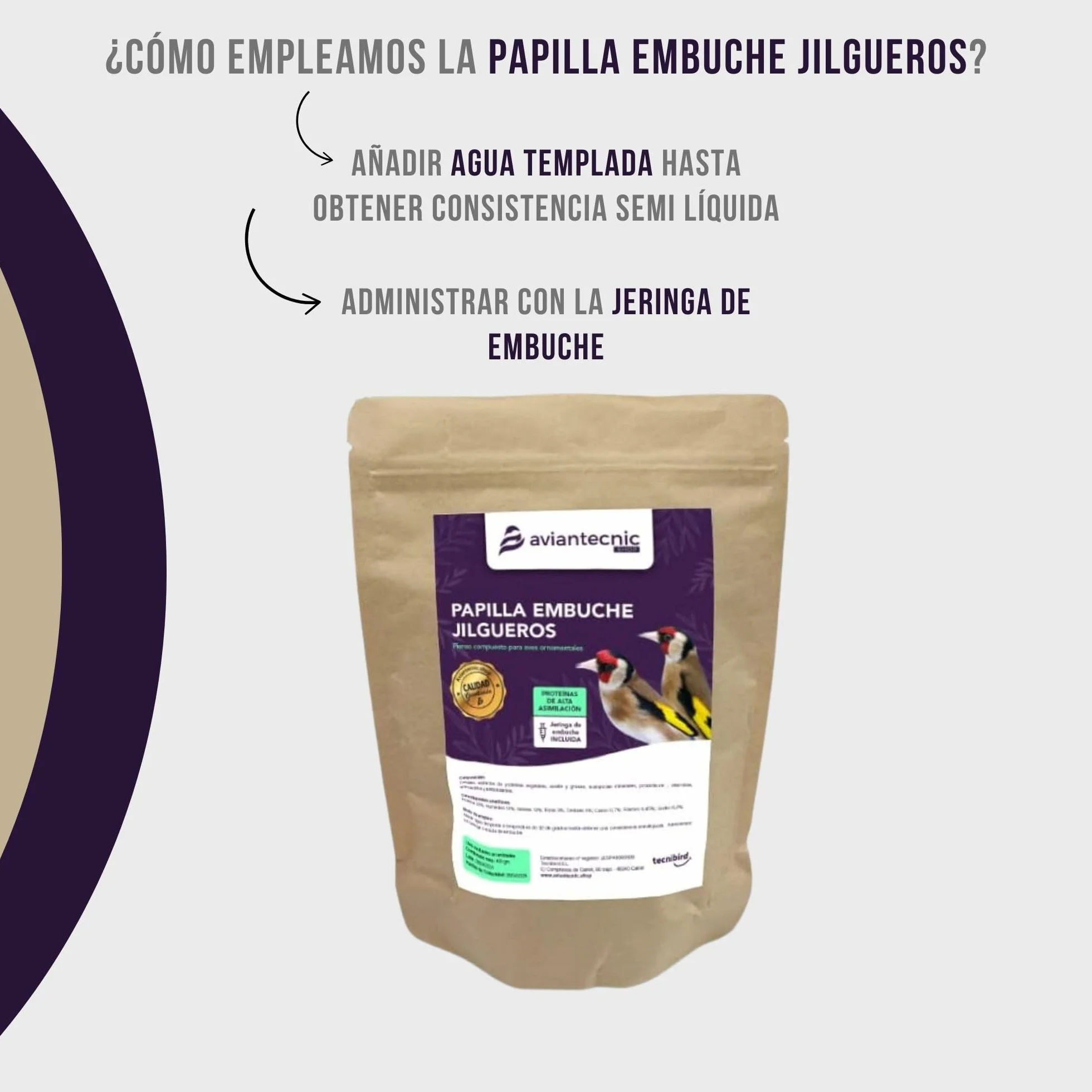 Aviantecnic Papilla Embuche Jilgueros | Alimento Complementario para Pájaros Ornamentales | 400 g con Jeringa de Embuche Incluida