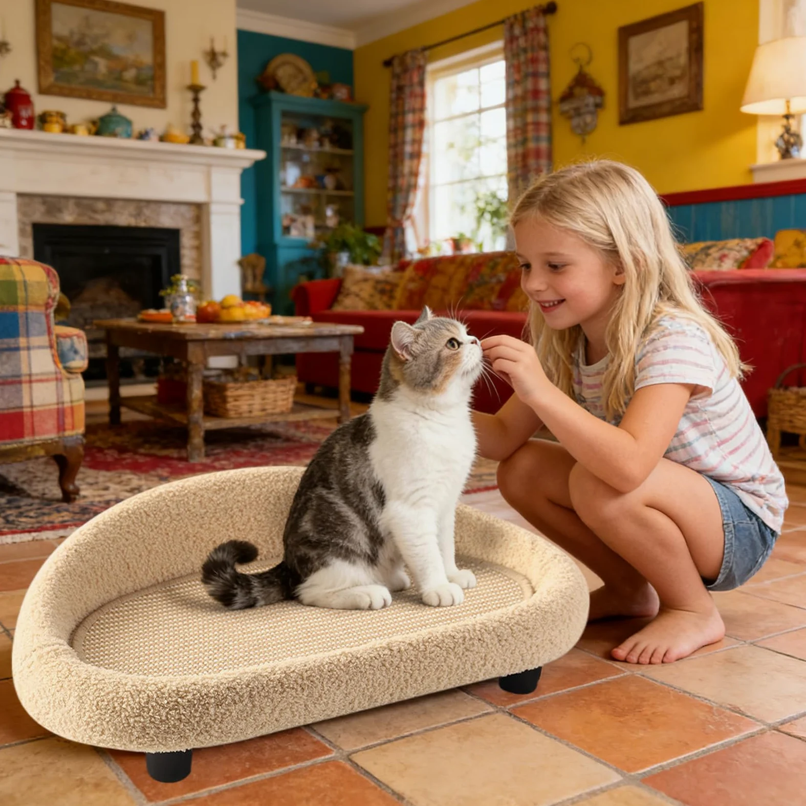 Cama con Rascador para Gatos Cama Estilo Lounge Tamaño Grande de Sisal | Superficie de Sisal para Rascar para Salón, Dormitorio, Apartamento, Patio, Esquina del Hogar