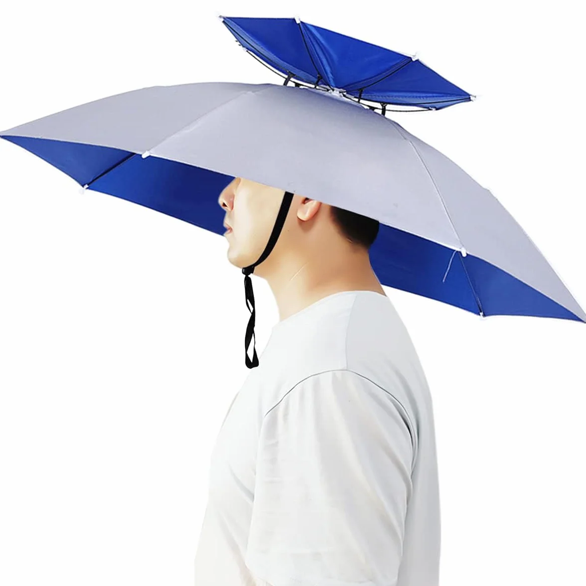 Gorro Paraguas de Cabeza 37 Pulgadas Plegable con Banda Elástica para Pesca Playa Camping