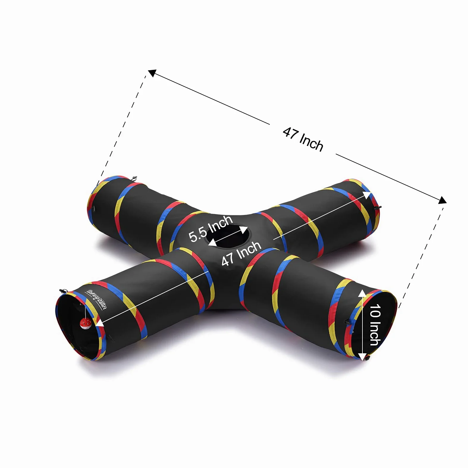 Túneles de Gato de 4 vías para Gatos de Interior, Tubo Plegable de 10 Pulgadas de diámetro y 47 Pulgadas más Largo, Bola de Campana para Jugar a Mascotas, Cachorro, Gatito Conejo