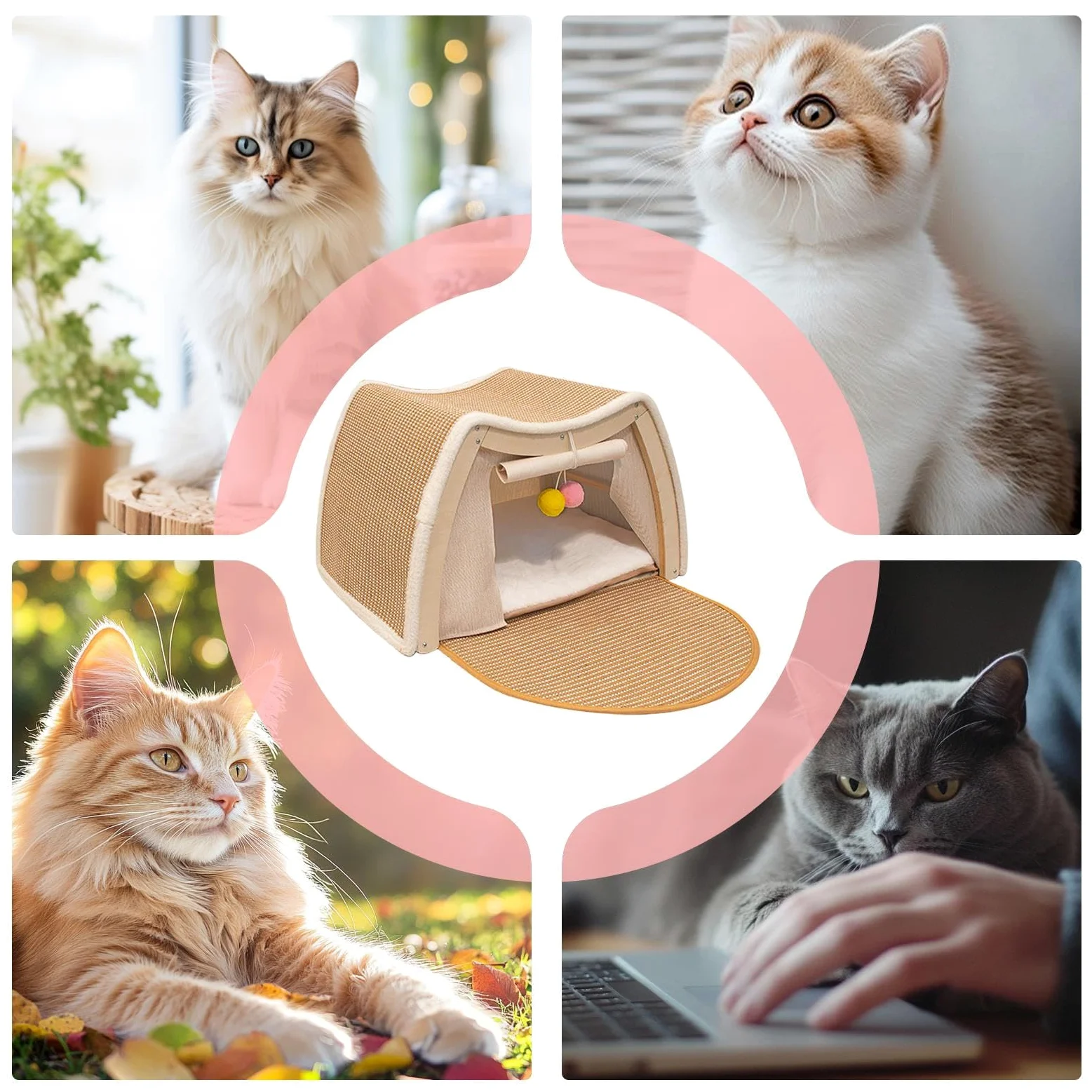 Tienda Cama Gatos Casa de Descanso y Juego con Rascador de Sisal | Villa Cálida De Gatos En Invierno en Interior del Hogar Dormitorio Habitación de Mascotas Suelo Invierno