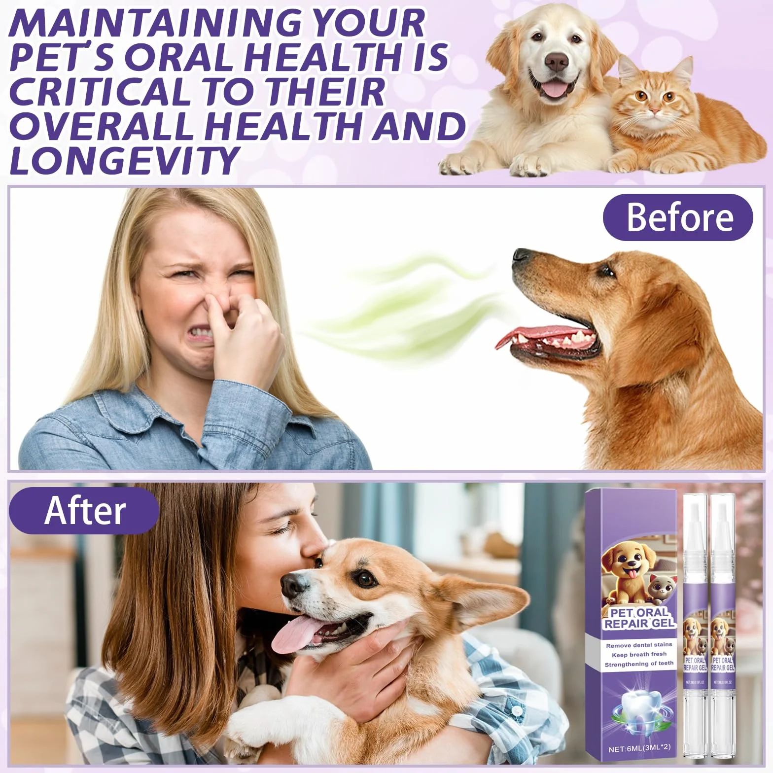 Cepillo Dientes Perro 4 Piezas Para el Cuidado Dental de Perros y Gatos, gel Para el Cuidado Bucal de Mascotas, Lápiz Limpiador Mascotas, Limpieza Dientes Perro