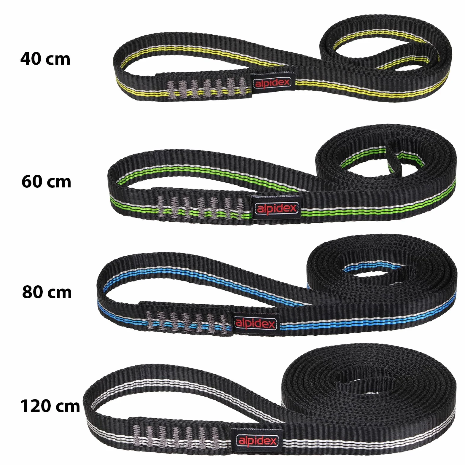 ALPIDEX Eslingas de cinta escalada 40 60 80 120 cm conjunto 4 piezas poliamida