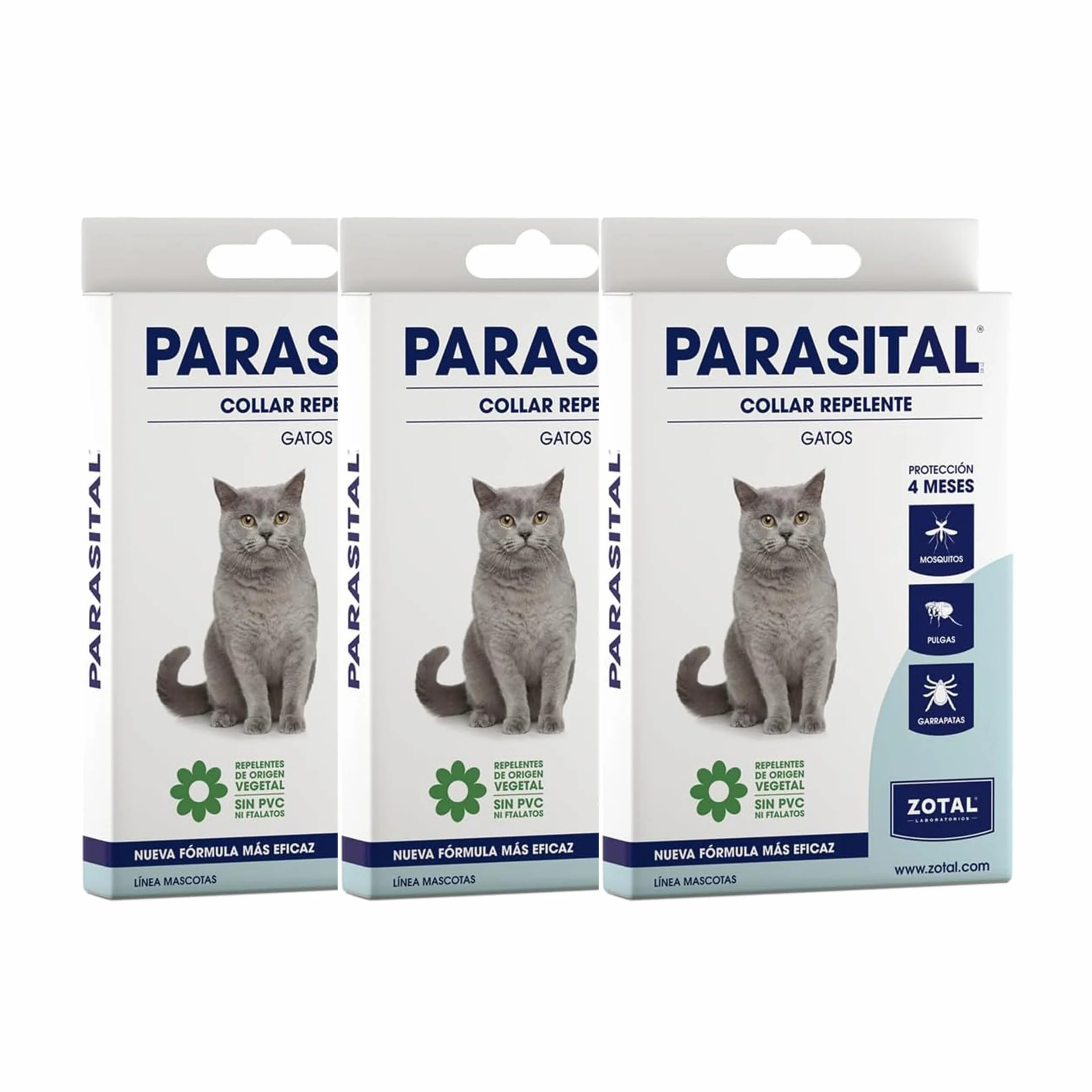 Zotal Parasital Collar Antiparasitario para Gatos - Pack 3 Collares - Protección de hasta 4 Meses con Aceites Esenciales Naturales - Repele Mosquitos, Pulgas y Garrapatas