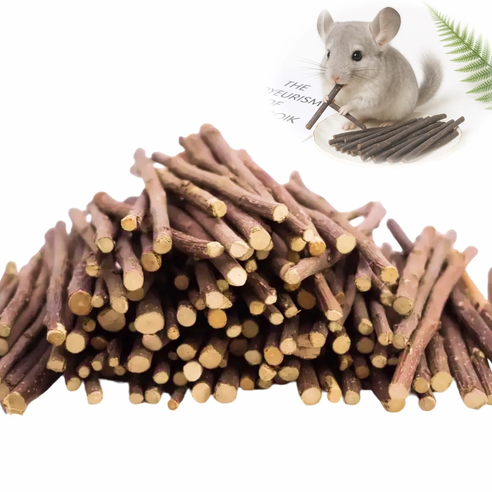 500g Palo de Manzano Natural 300pcs, Palo de dentición para Mascotas, Palo de Manzano Juguete para Conejo Hamster cobaya Chinchilla (500g)