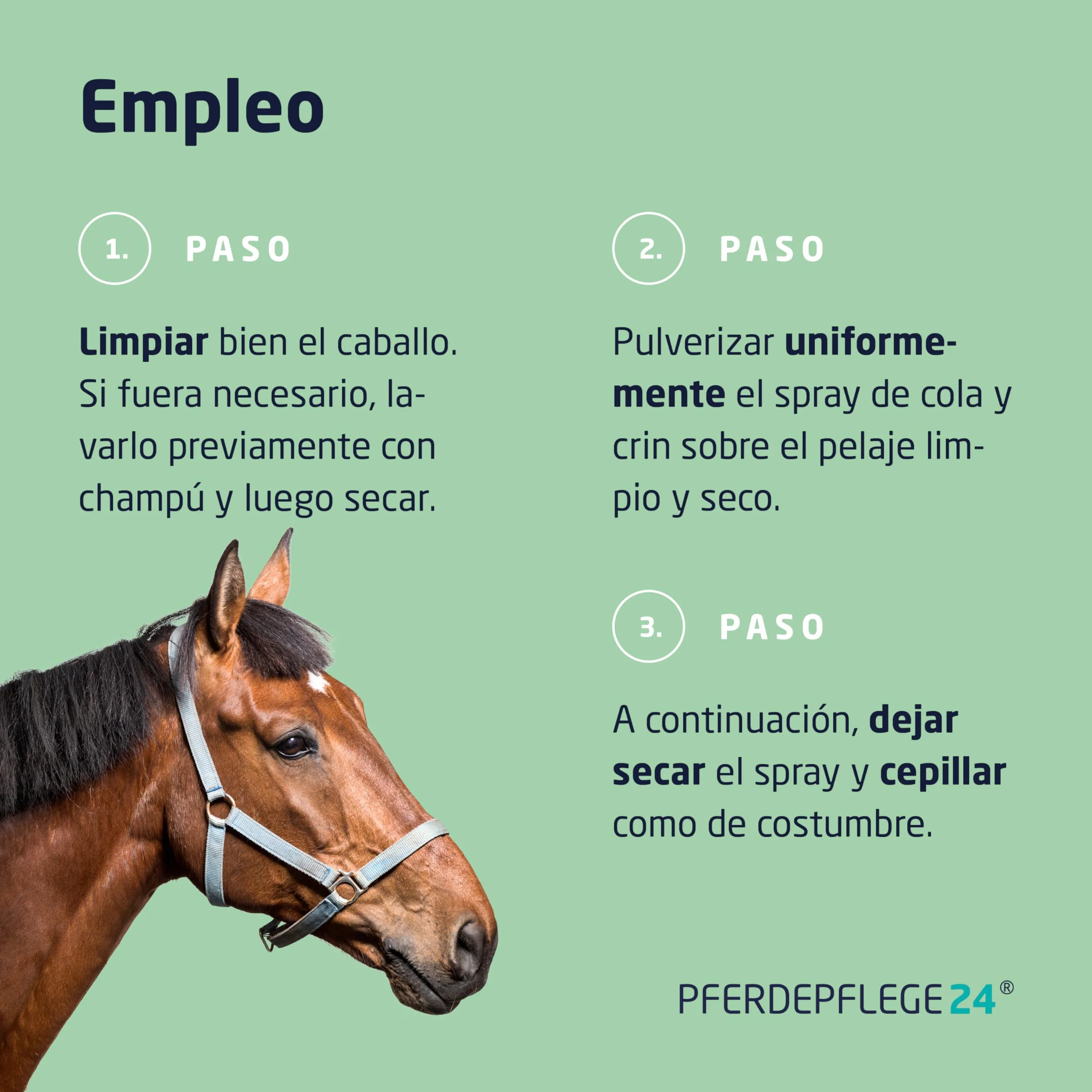 PFERDEPFLEGE24 Spray Abrillantador y Desenredante para Cola y Crin de Caballos - 500ml y 1L - Brillo Intenso, Facilidad para Peinar y para un Pelaje Saludable - Desenredante para caballos