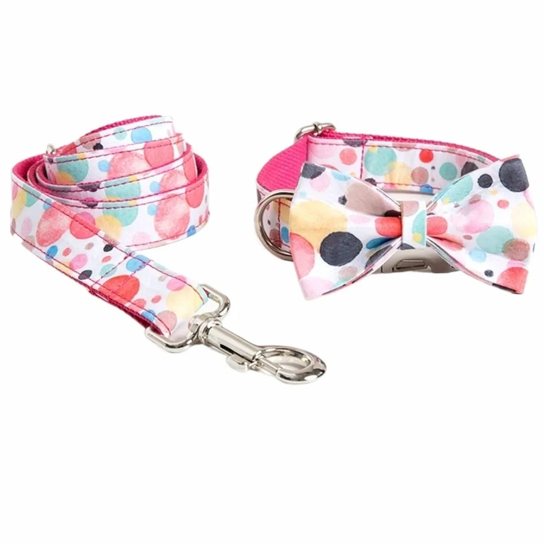 Correa Perro Correr Bubble Pet Collar Leash Bow Set Poliéster Bowtie Correa Cómodo Antideslizantes Reforzada(49-55cm)