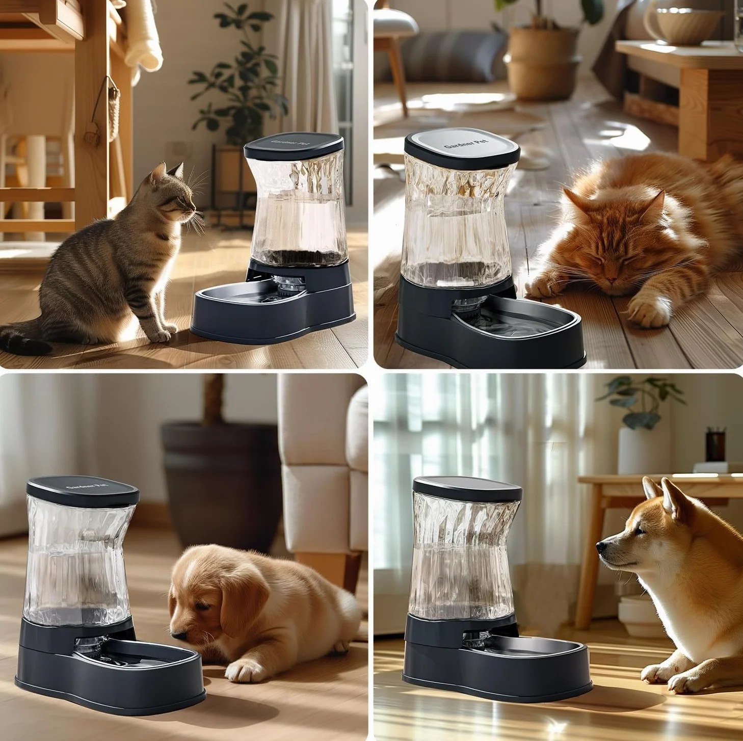 Gardner Pet 3.85L Comedero Gato Automatico, Bebedero Gatos Automatico con Bol Acero Inoxidable, Bebedero Perro para Gravedad, Sin BPA, Prevenir el Vertido, No Requiere Electricidad (Gris)