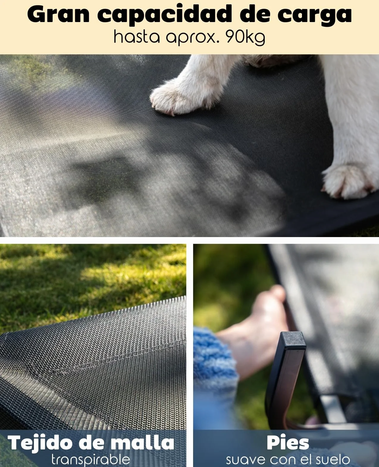 lionto Cama elevada para Perros Tejido en Textilene, (XL) 117x85 cm Negro