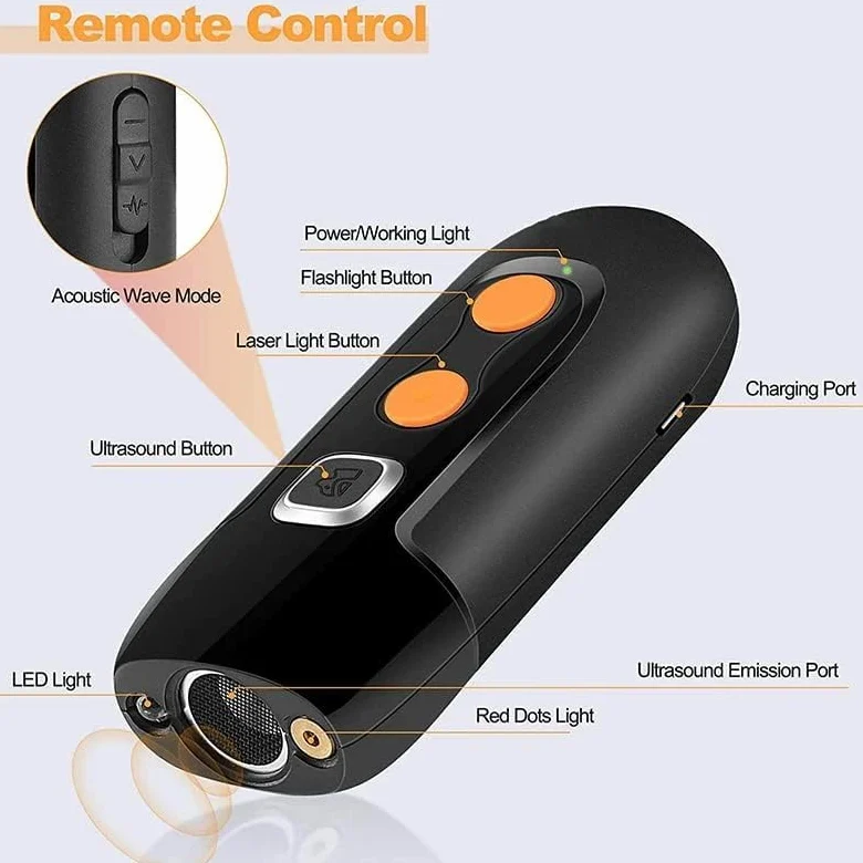 Dispositivo ultrasónico anti ladridos para entrenamiento de perros, controla el ladrido excesivo con linterna LED. Características