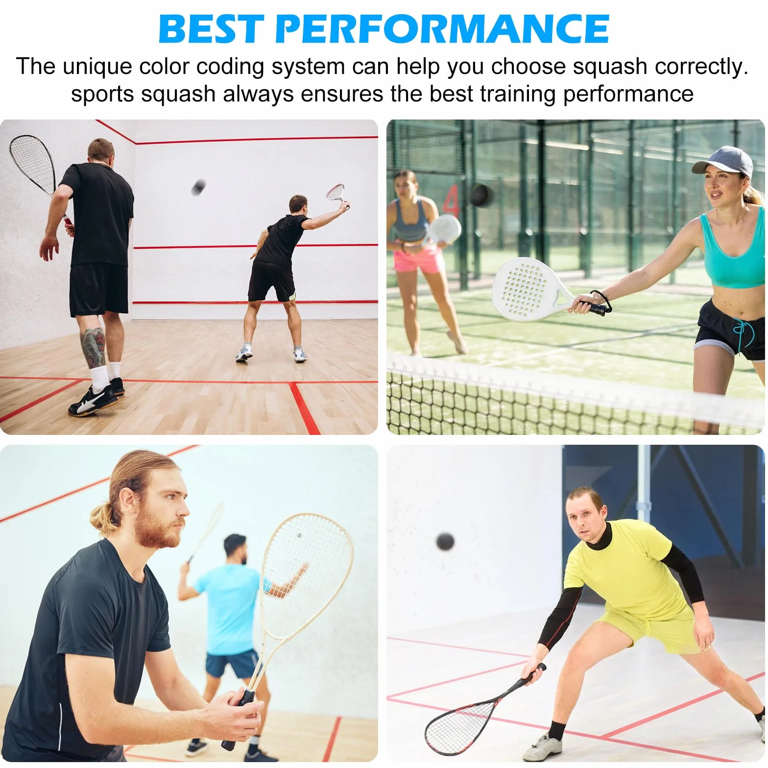 SUNOYA Juego de 4 pelotas de squash de goma de alto rebote para entrenamiento