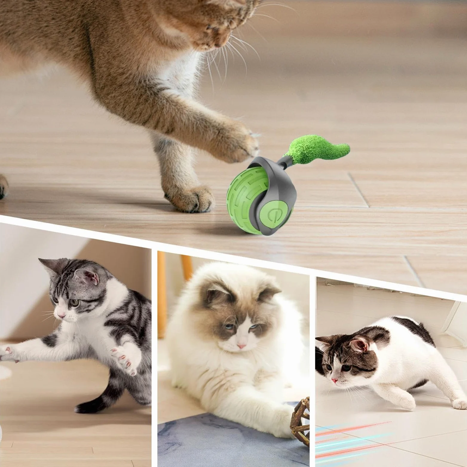 Juguetes para Gatos， Juguete automático de Bola rodante for Gatos con Ajuste 2 velocidades, Suministros estimulación for Gatitos y Mascotas(Green)