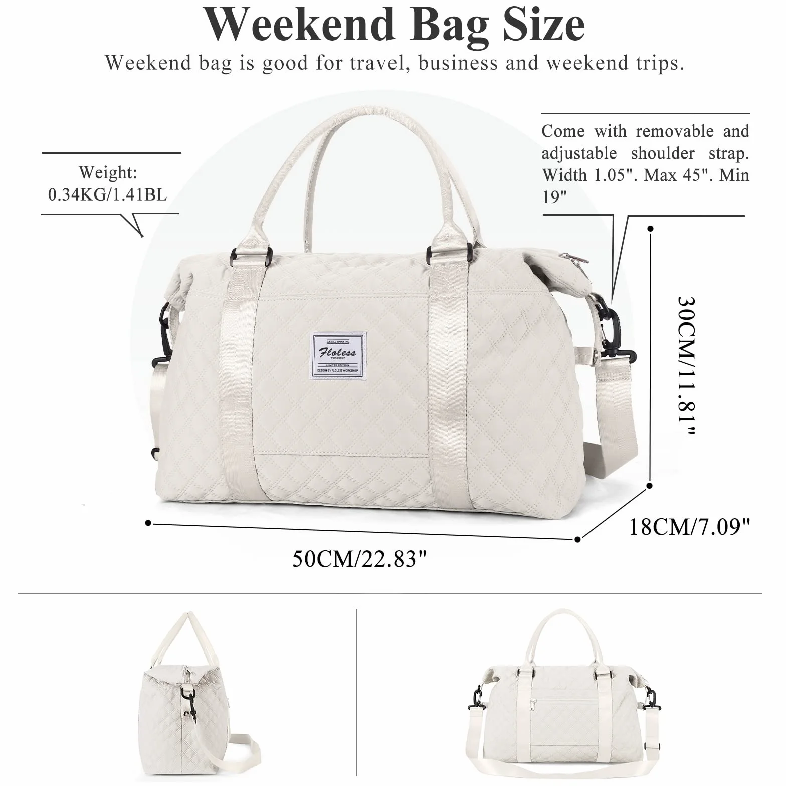 Bolsa de Viaje Deportiva para Mujer y Hombre, Tote y Bolsa de Mano, Beige