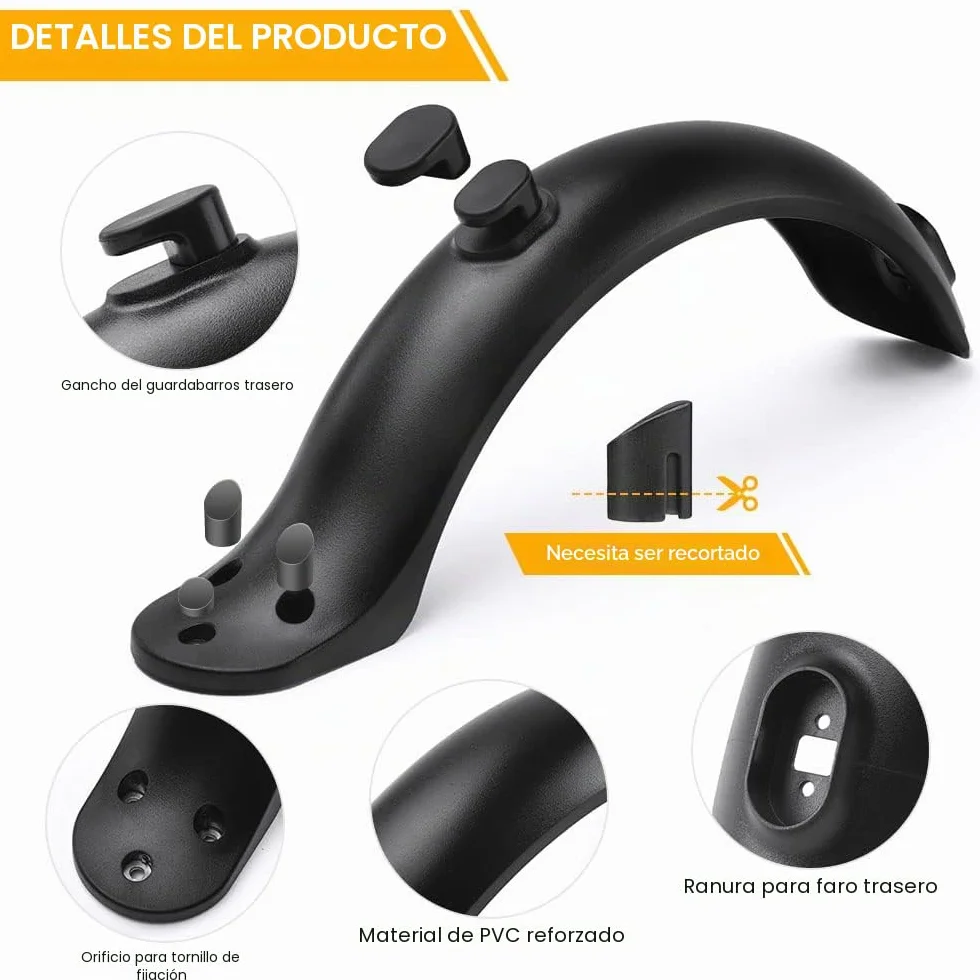 Ainiv Juego de Guardabarros Trasero Patinete con Soporte, Luz LED y Tira Reflectante