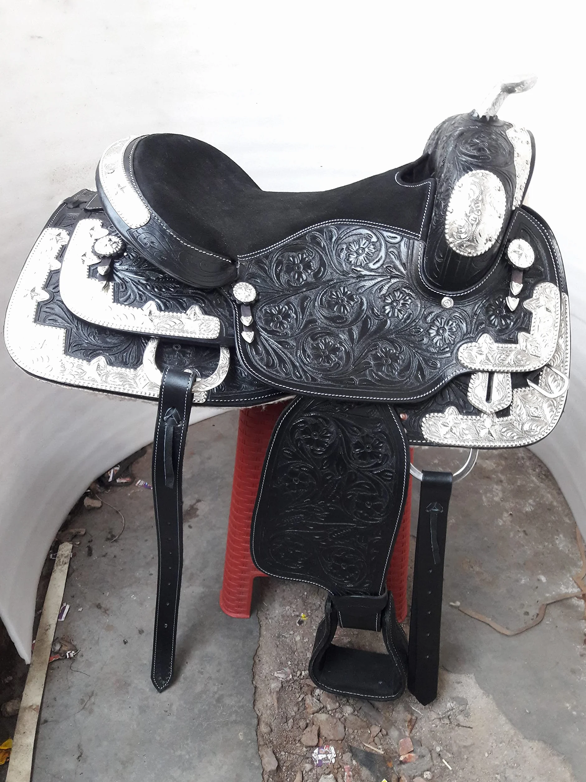 Western Saddle - Sillín totalmente decorativo, color plateado