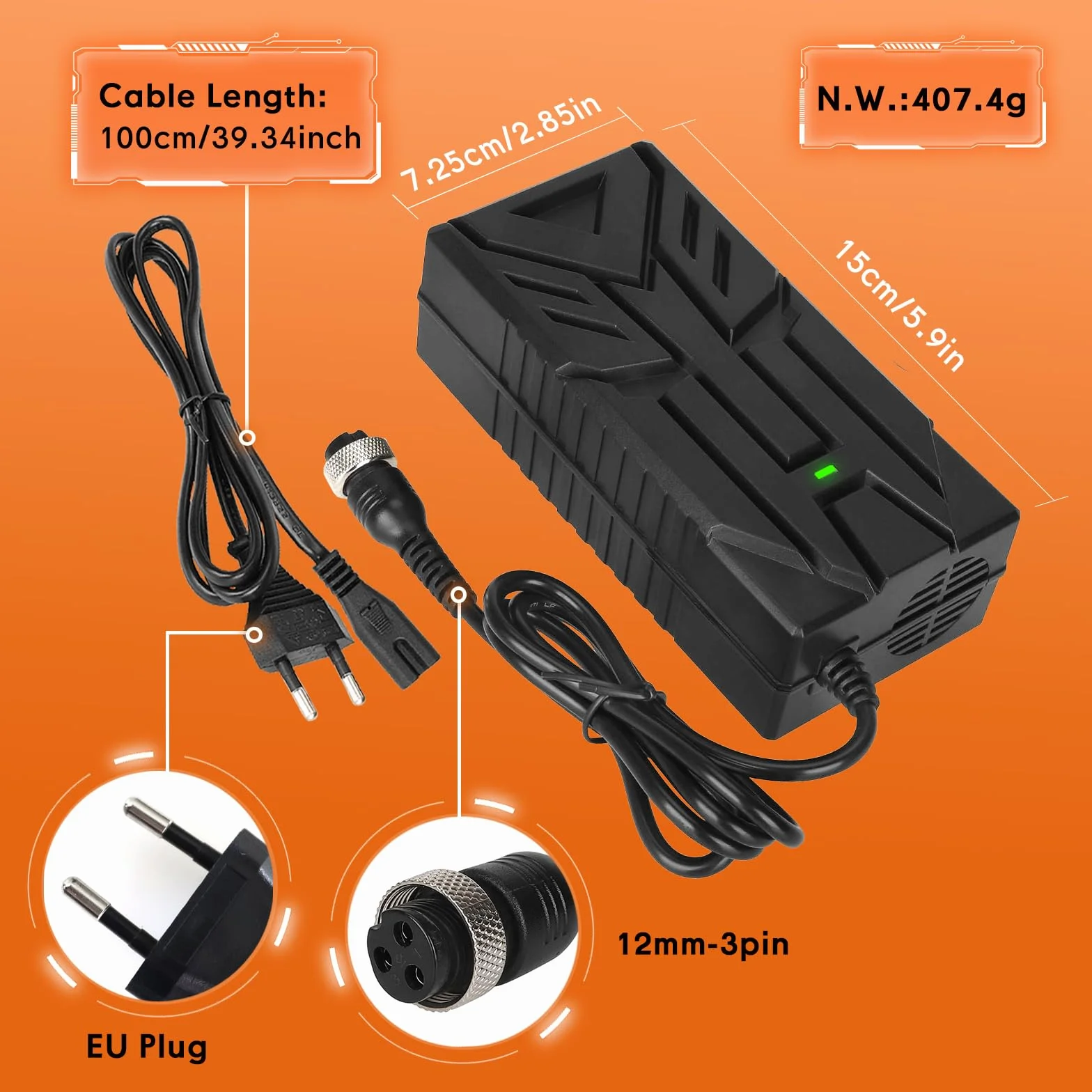 Cargador Patinete Eléctrico 54,6V 2A para Hitway H5/H5 Pro, UrbanGlide E-Cross Pro, 48V Litio para Kugoo M4/M4 Pro, Smartgyro Speedway