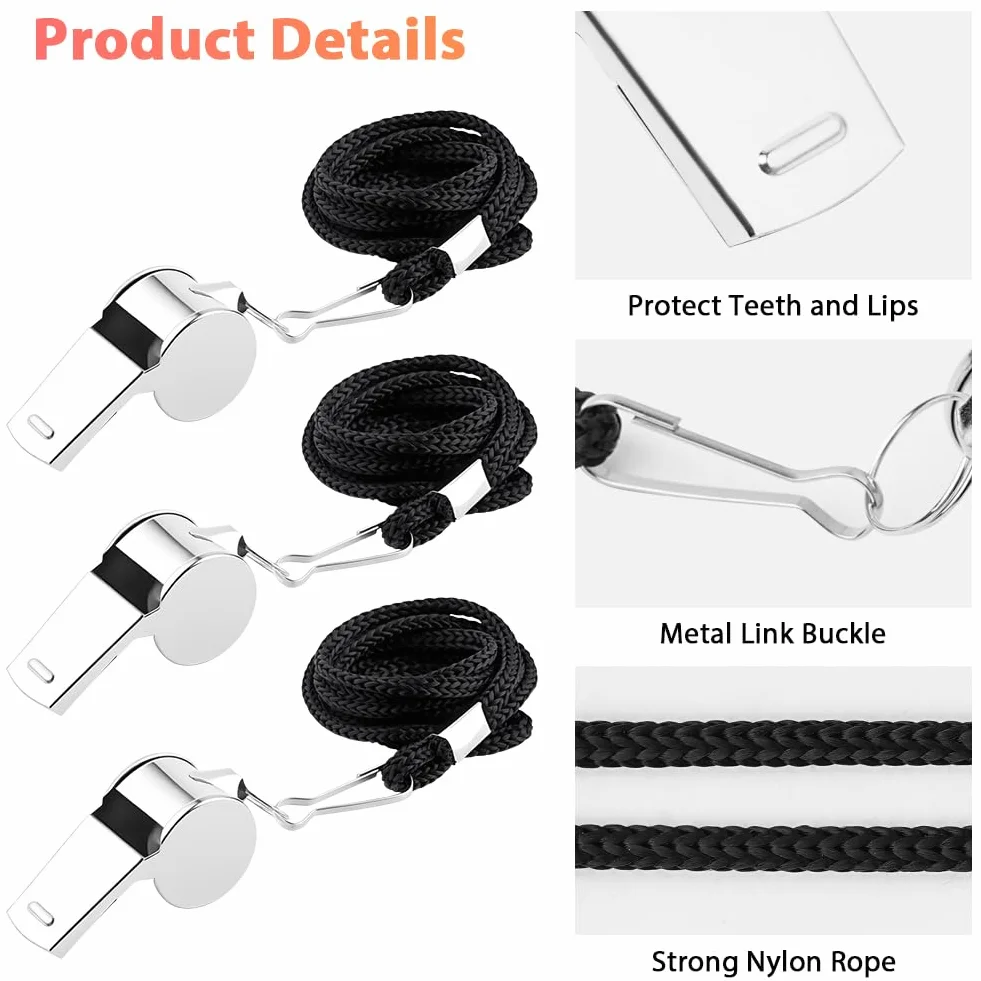 Silbato de Acero Inoxidable con Cordón 46cm para Árbitros, Entrenadores, Salvavidas