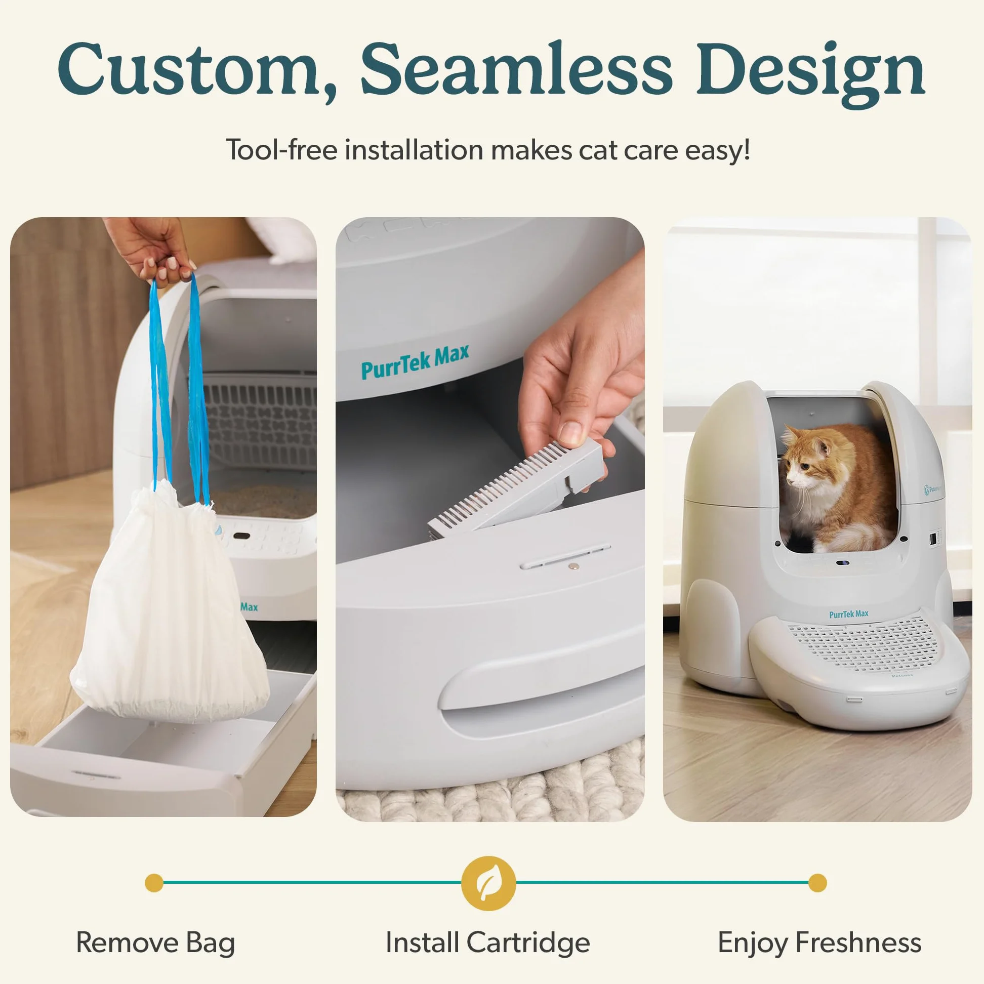 PurrFresh - Desodorizantes de carbón para cajas de arena autolimpiables automáticas, repuestos de control de olores de carbón activado sin perfume, ajuste preciso, fácil instalación para Purrtek Max