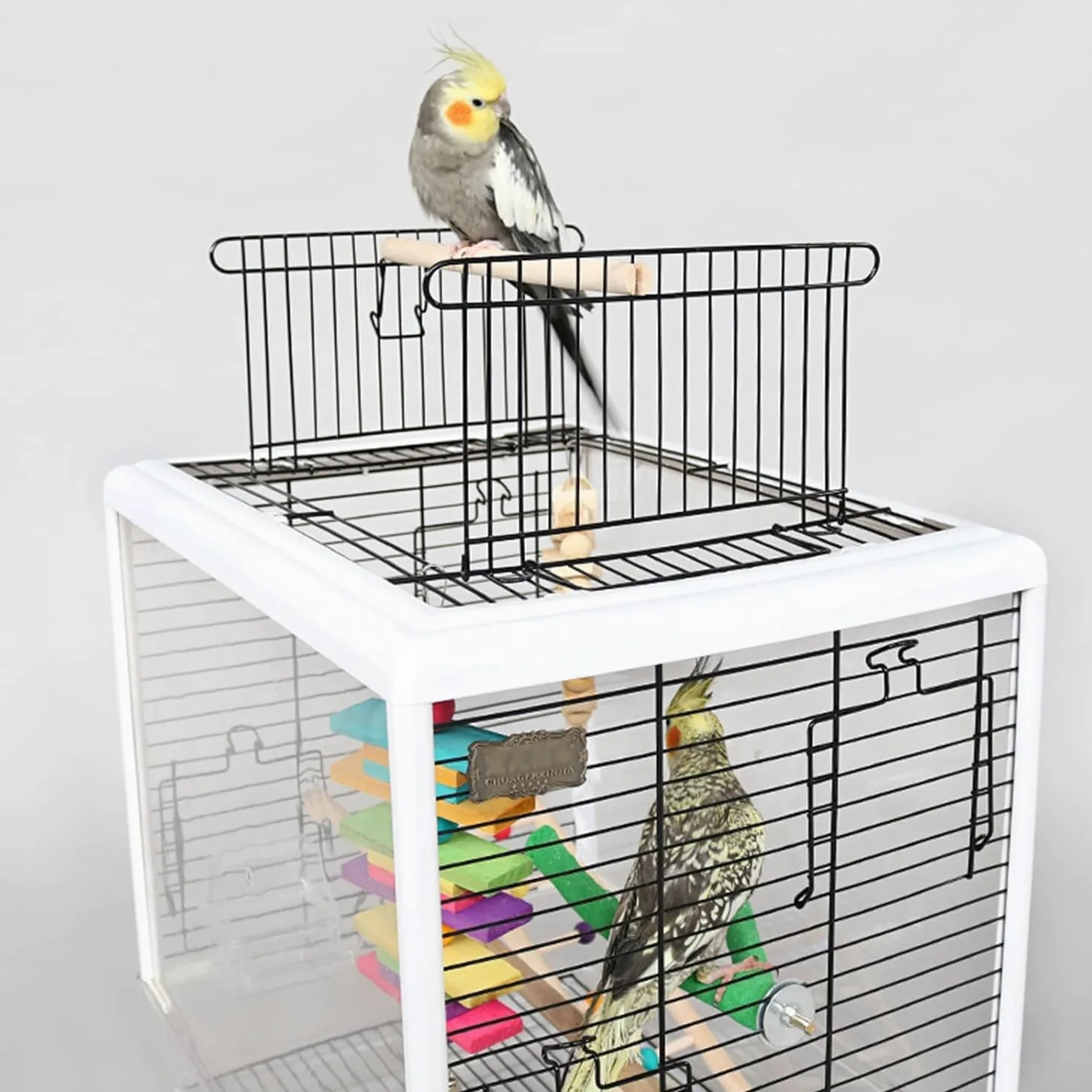 Jaula para Pájaros,Jaula Pájaros,Jaula de pájaros, Jaula for pájaros de Metal Resistente a la oxidación con Escalera en el Techo y Bandeja Inferior for cacatúas, periquitos, agapornis