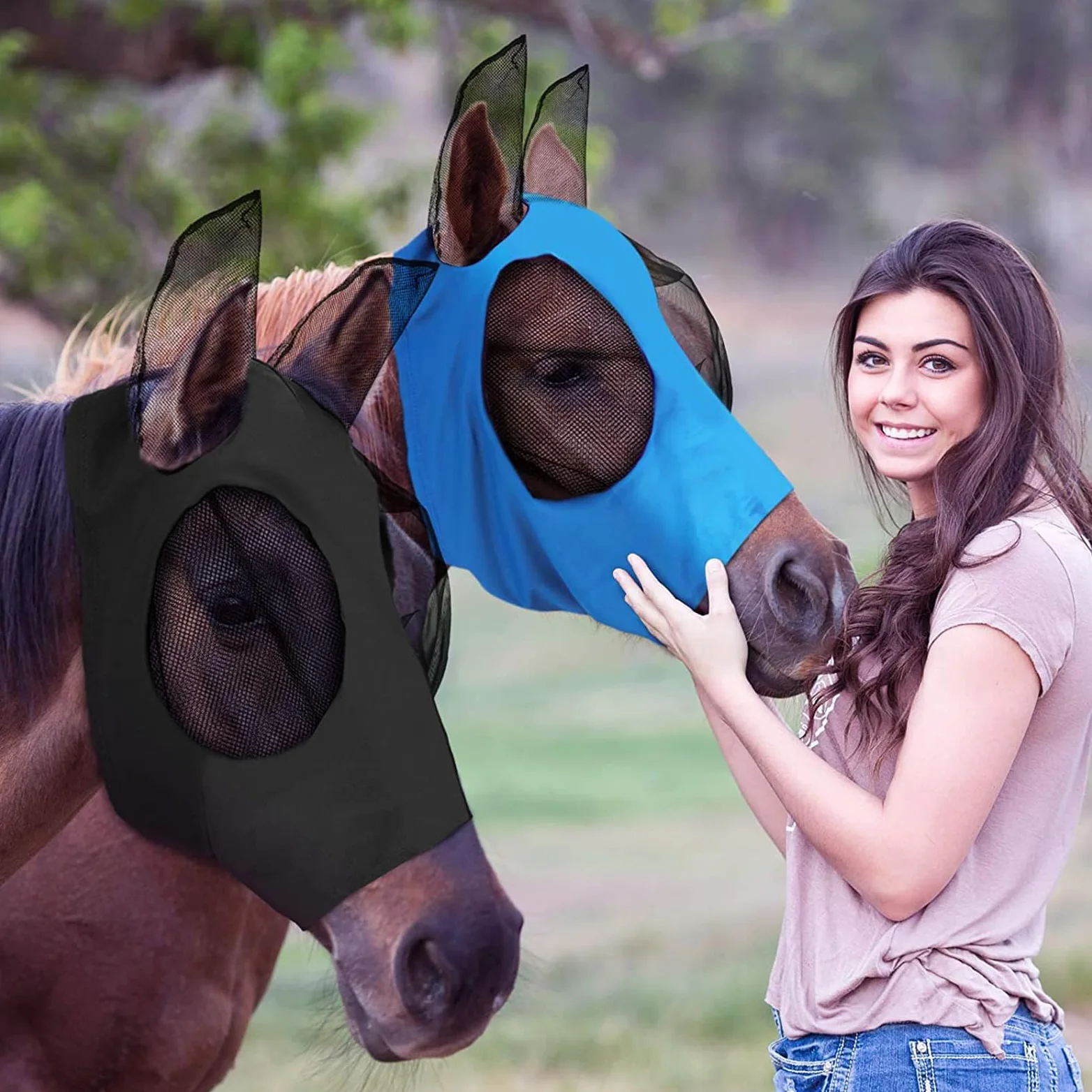 Máscara Antimoscas para Caballos 6piezas,máscara Antimoscas Elástica con Orejas,Cara Cómoda,Transpirable Y En Forma,Proporciona Un 60% protecciónsolar Y 100% antimosquitos,para Hipódromo Granja