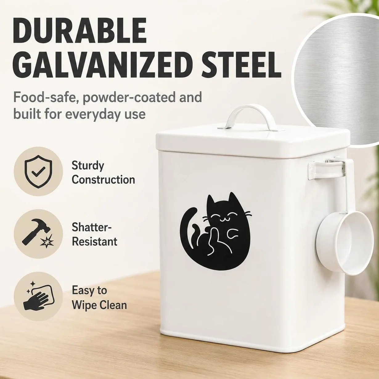 Contenedor de Almacenamiento de Alimentos para Perros de 6 Litros, Contenedor de Comida para Gatos de Metal con Taza Medidora, Latas de Comida para Gatos Cubre Tapas Y Cucharas, Juguetes para(#1)
