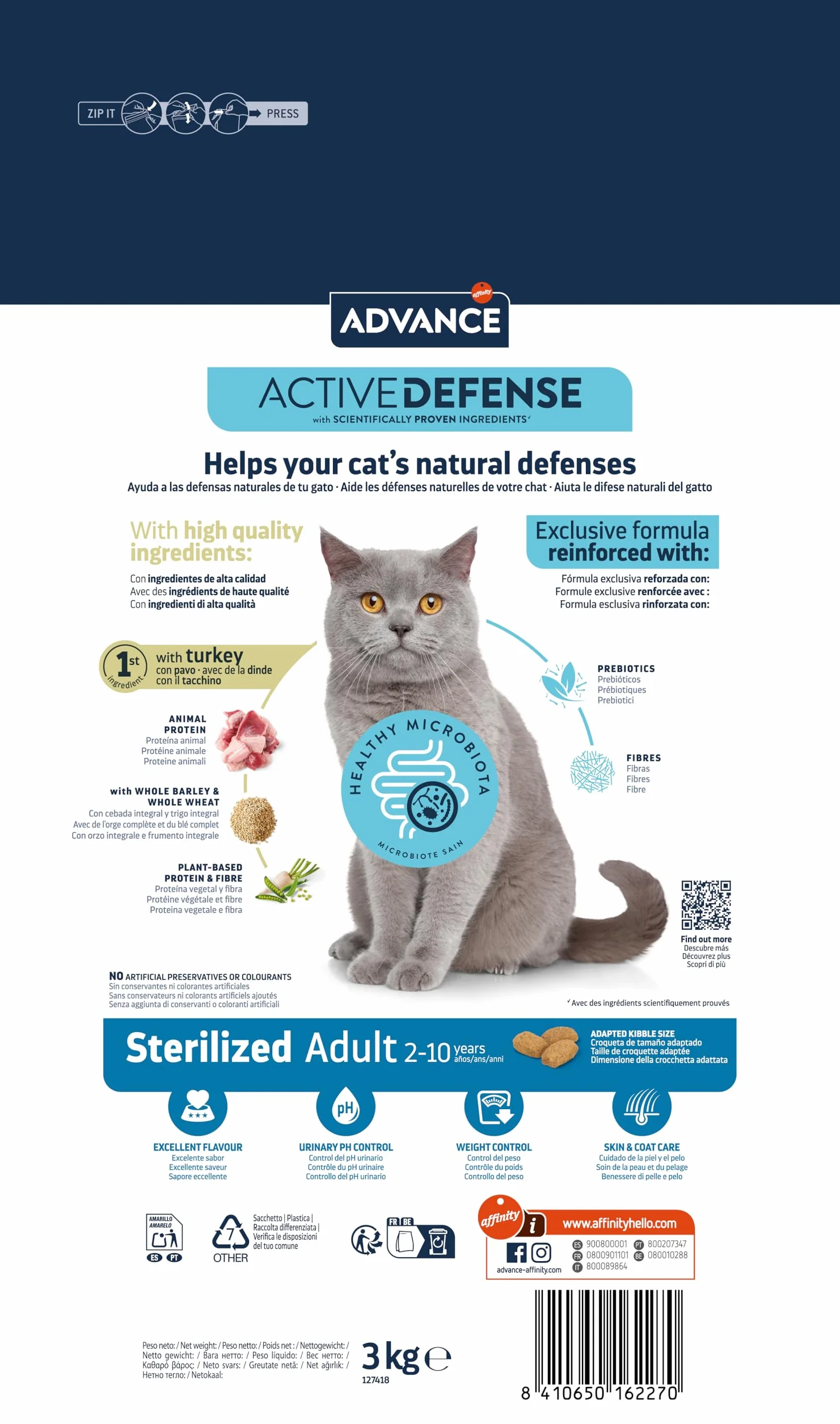Advance Cat Adult Sterilized, Pienso para Gatos Adultos Esterilizados con Pavo, 3kg