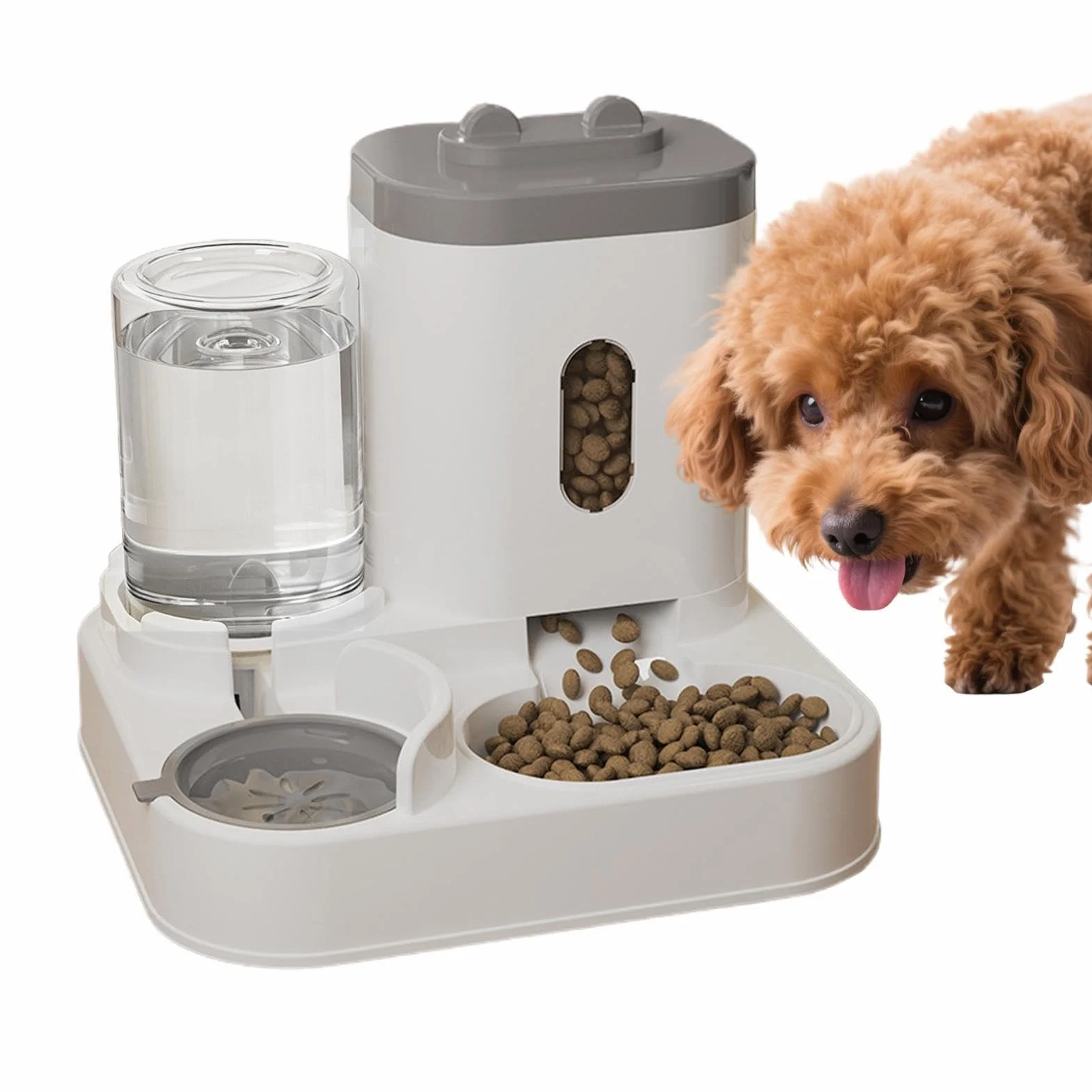 Comederos Automático para Gatos - Dispensador De Agua Y Comida para Mascotas 2 En 1 | Dispensador Inteligente De Comida para Gatos Automático para Interiores para Perros Y Gato Pequeños (Gris)