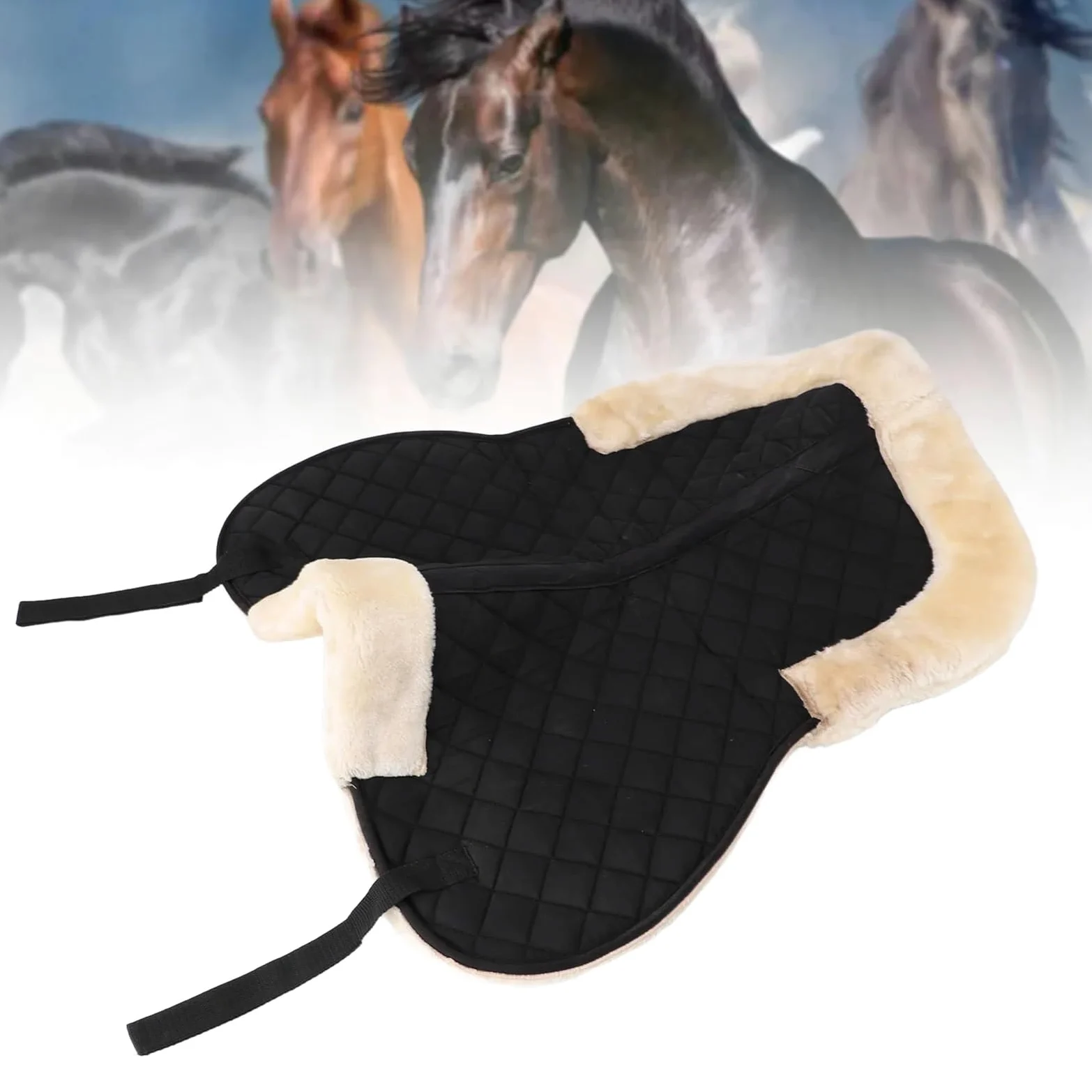 Almohadilla para Silla de Montar, Media Silla de Montar Poliéster Lana sintética Antideslizante Transpirable Absorbe la Humedad for Montar a Caballo