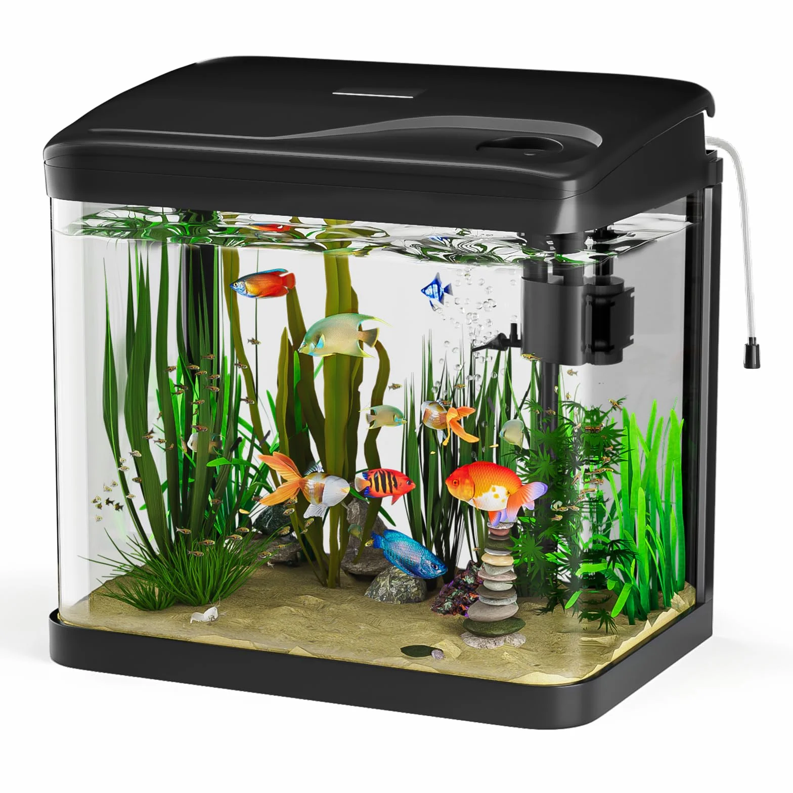 15L Acuario de Cristal Acuarios y Peceras Completas,con Sistema de Filtrado Integrado e Iluminación LED,Acuarios de Iniciación, Negro