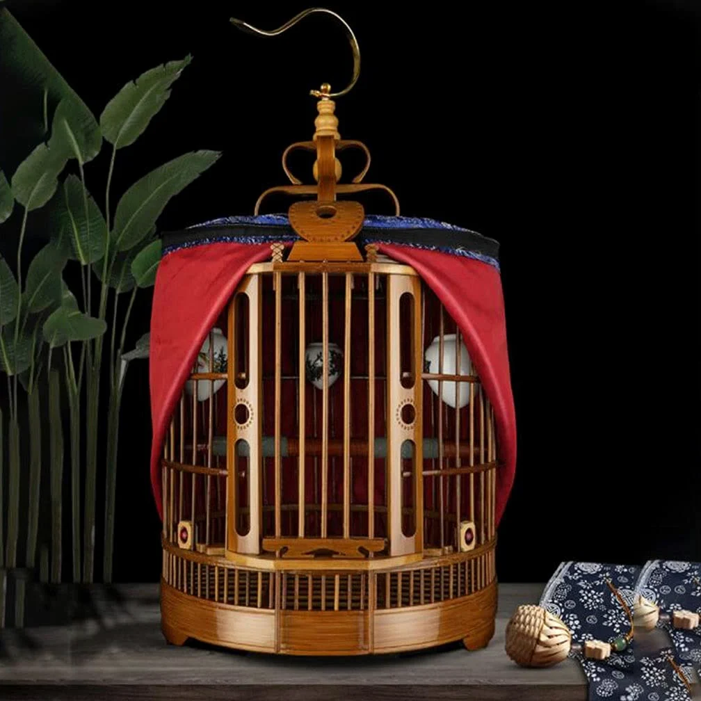 PHSP Jaula para pájaros de la Cultura Jaula para pájaros pequeña para Colgar Jaula para pájaros para Mascotas Jaula para pájaros de bambú, Adecuada para pájaros pequeños como Canarios
