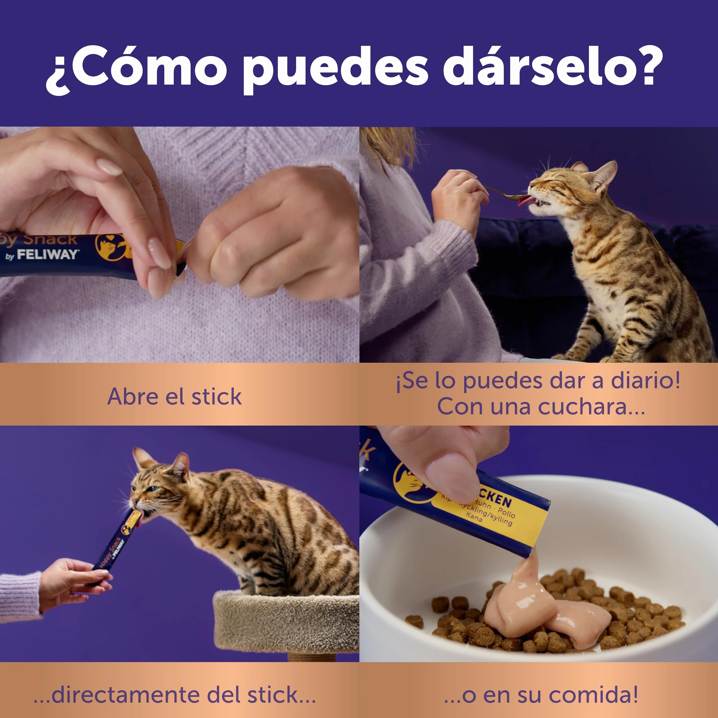FELIWAY Happy Snack - Deliciosos y cremosos premios calmantes para gatos (6 sobres). Ayuda a los gatos a sentirse más tranquilos y a mejorar vuestro vínculo.