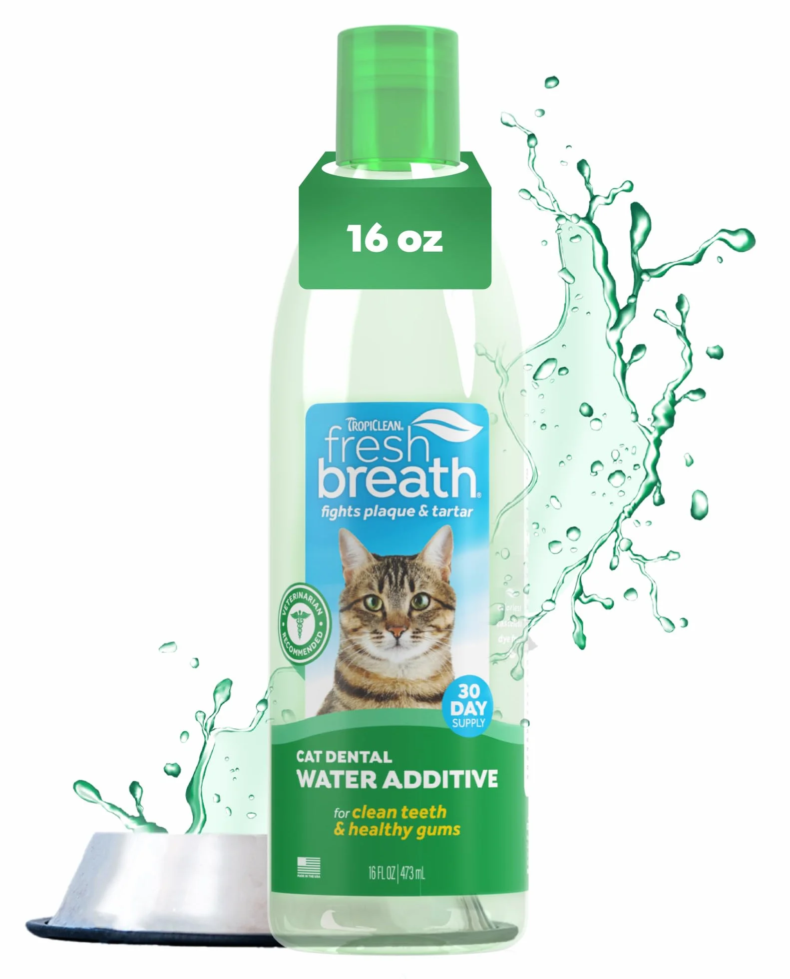 TropiClean Refrescante Bucal para Gatos - Aditivo de Cuidado Bucal para el Agua para Gatos I Sin Cepillado I Combate la Placa y el Sarro de las Mascotas - 473 ml