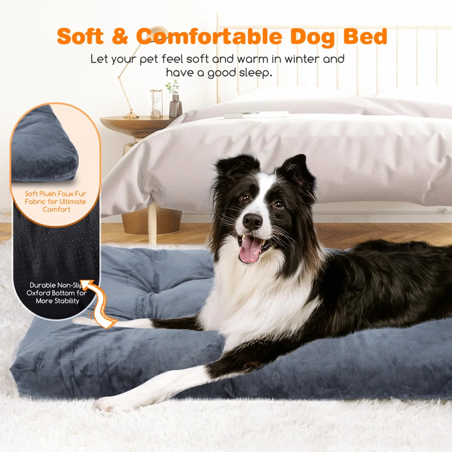 Nobleza Cama Perro Grande, Cama Perro Lavable, Suave y Esponjoso, Antideslizante, Gris Oscuro, 110x73cm