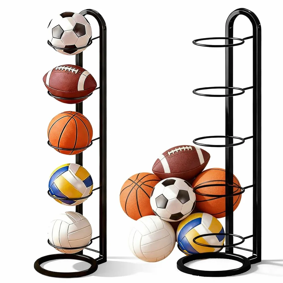Soporte para pelotas de fútbol, baloncesto y más – Soporte de bola de metal de 5 niveles negro