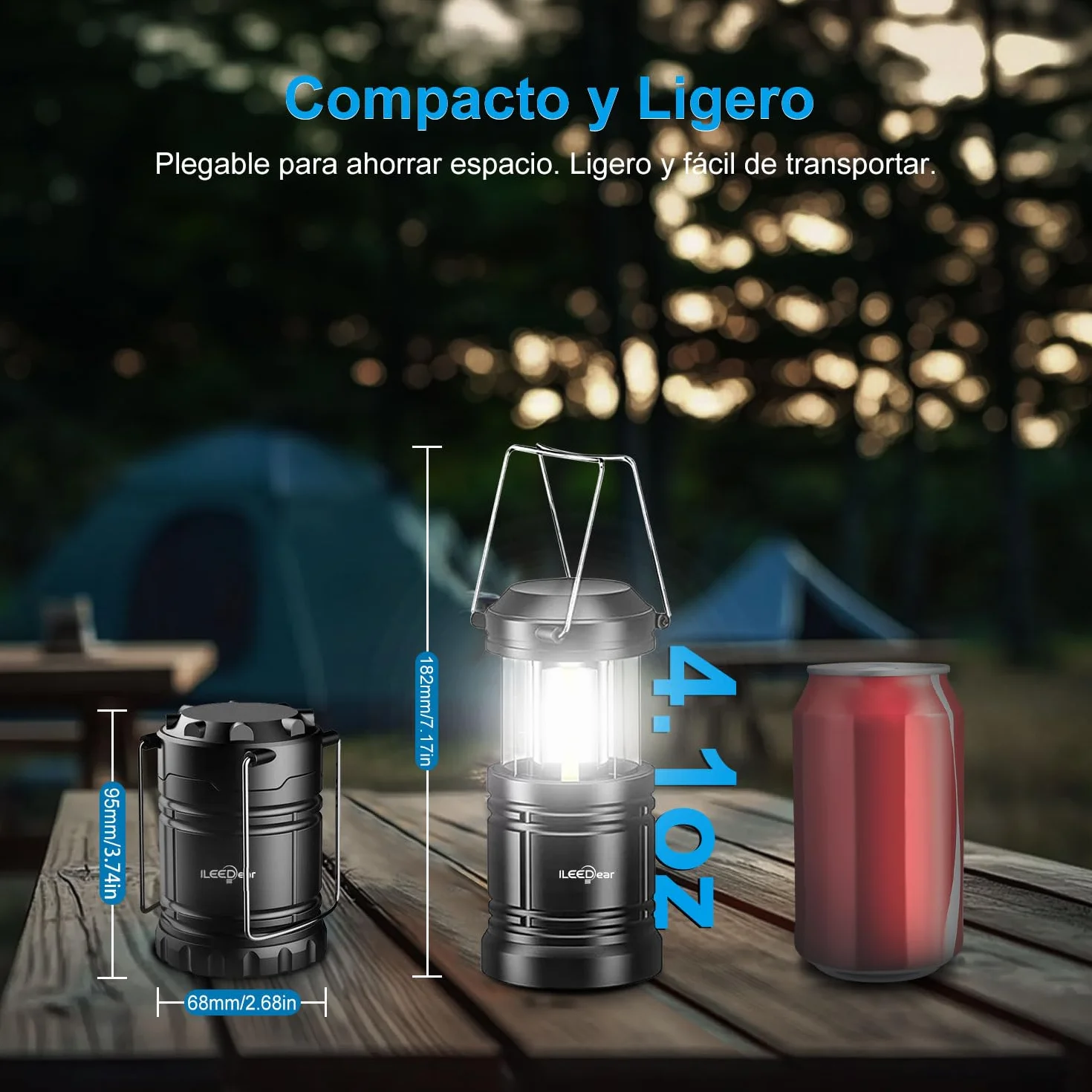 Linternas LED recargables plegables para camping emergencia huracán negro