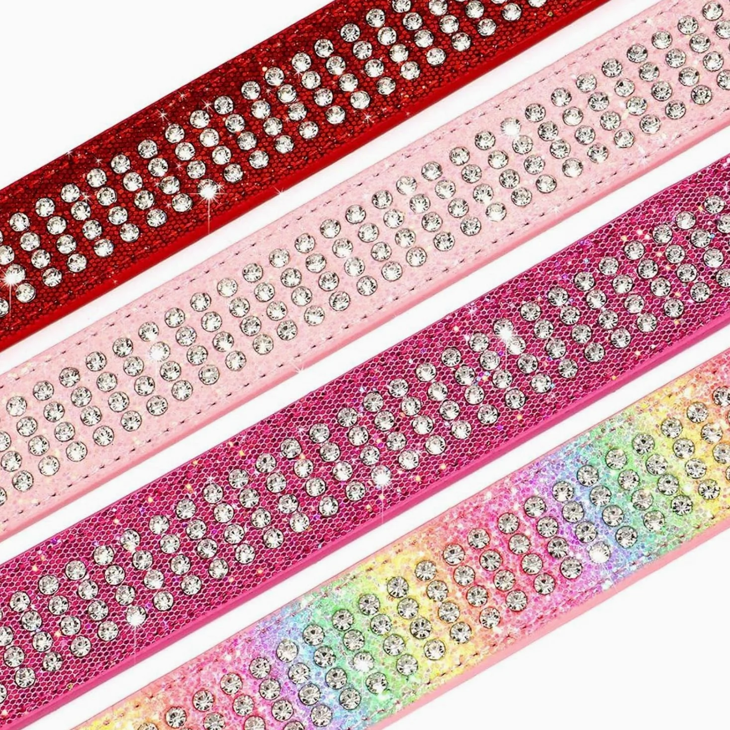 Collar Ancho de Cuero con Diamantes y Brillantes for Perros medianos Grandes, Estilo Bulldog francés(Red,XL)
