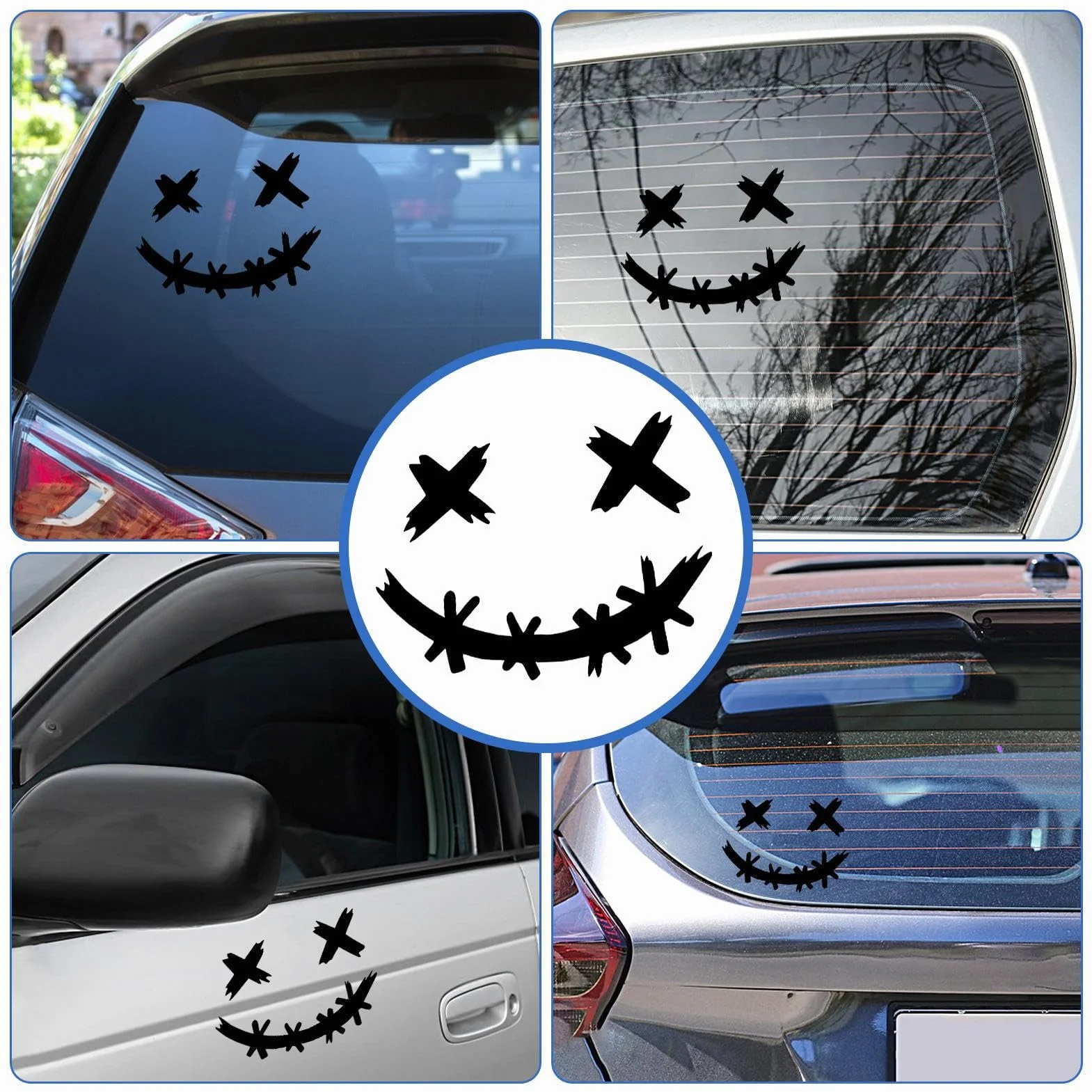 Pegatinas Impermeables Decorativas con Cara Sonriente para Autos, Coches y Bicicletas
