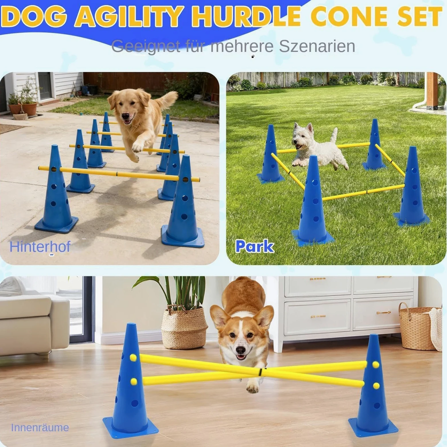 Curso de Agilidad para Perros para Jardín Accesorios Portátiles para | Set de Agility con Conos y Palos para Entrenamiento de Cachorros para Competición, Juego, Ejercicio en Interior, Ext