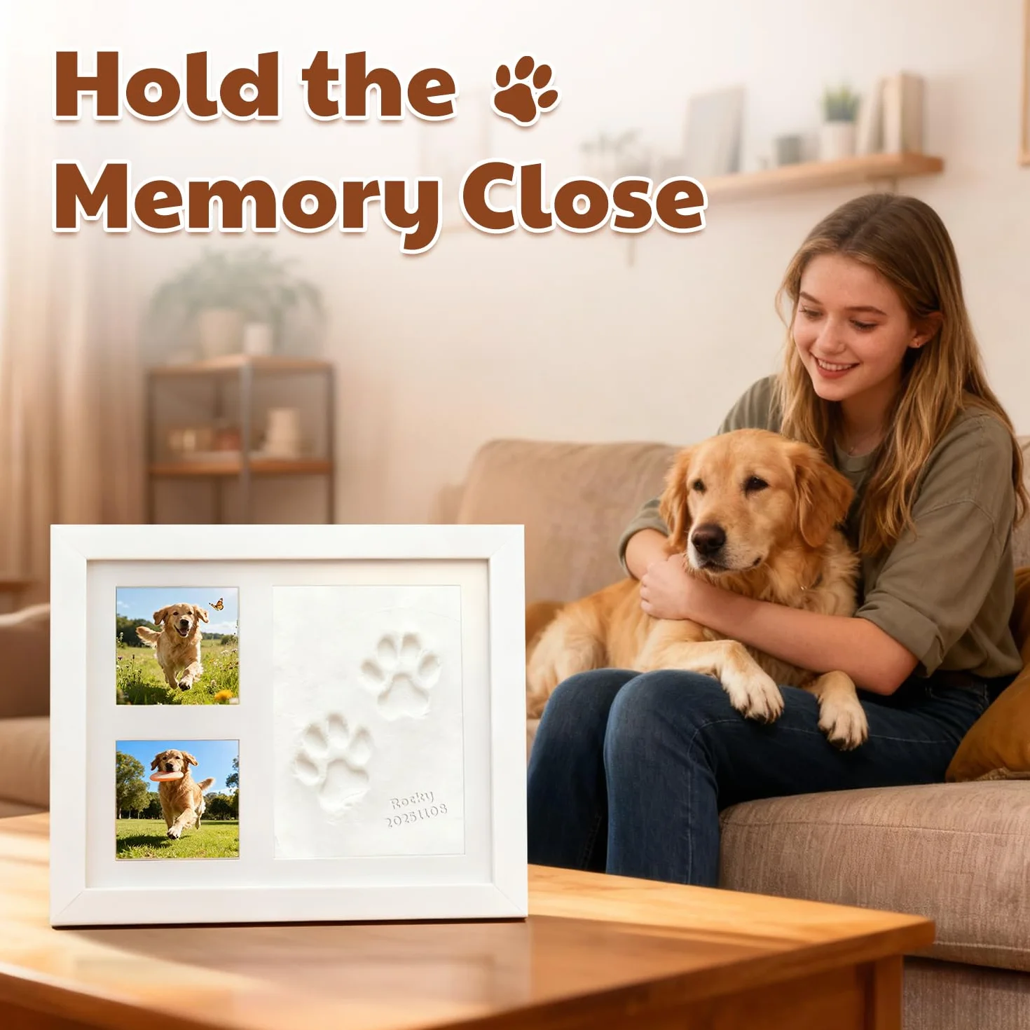 Kit de Huellas para Patas de Perro y Gato, Marco de Fotos con Huella de Arcilla, Kit de Huellas de Manos y Pies de Bebé, Marco Conmemorativo de Mascotas para Recién Nacidos, Perros y Gatos, Blanco