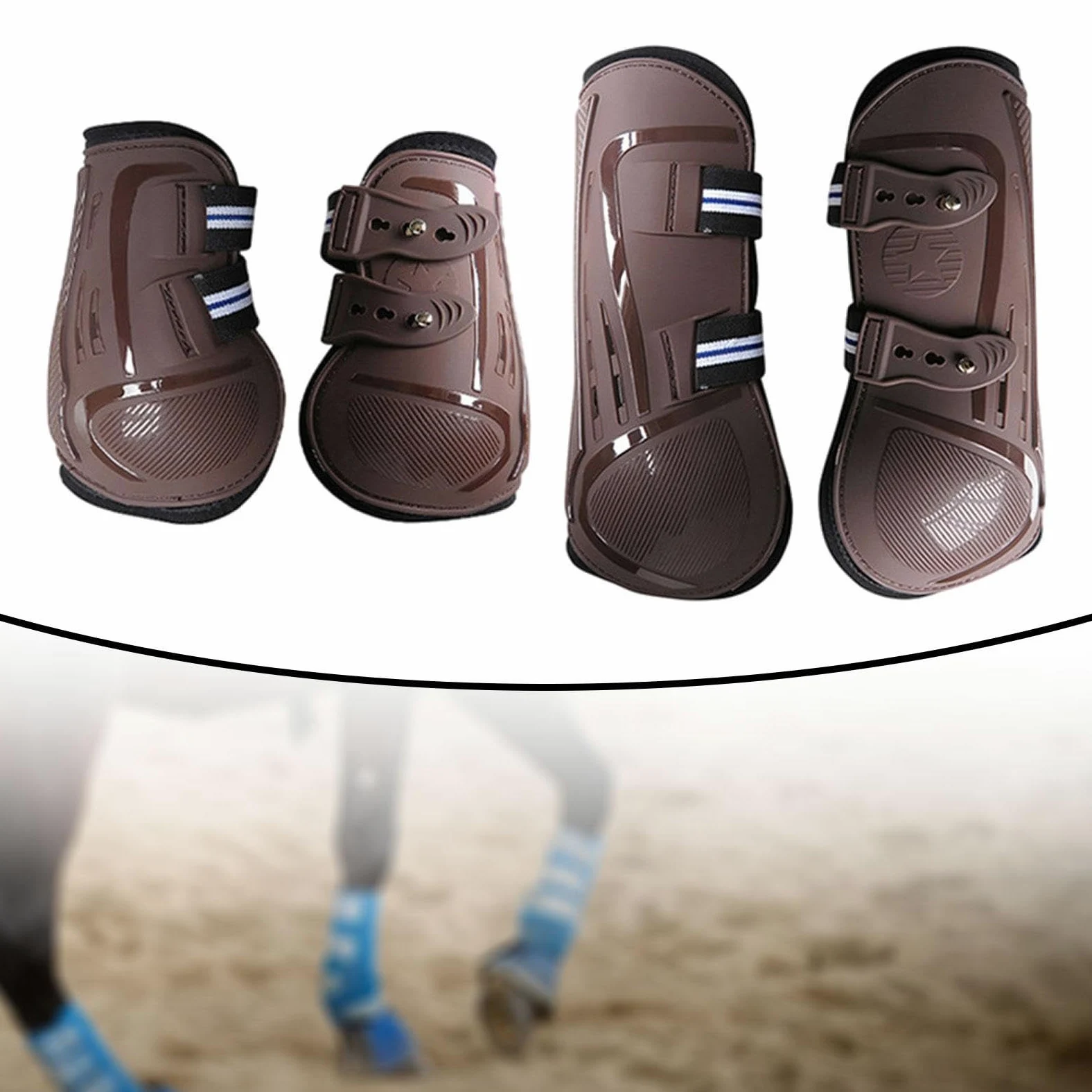 Sharplace 4X Botas para Caballos, Protección para Las Piernas, Soporte Amortiguador, Vendajes para Las Piernas, Protector de Piernas para Entrenamiento de Salto, marrón XL