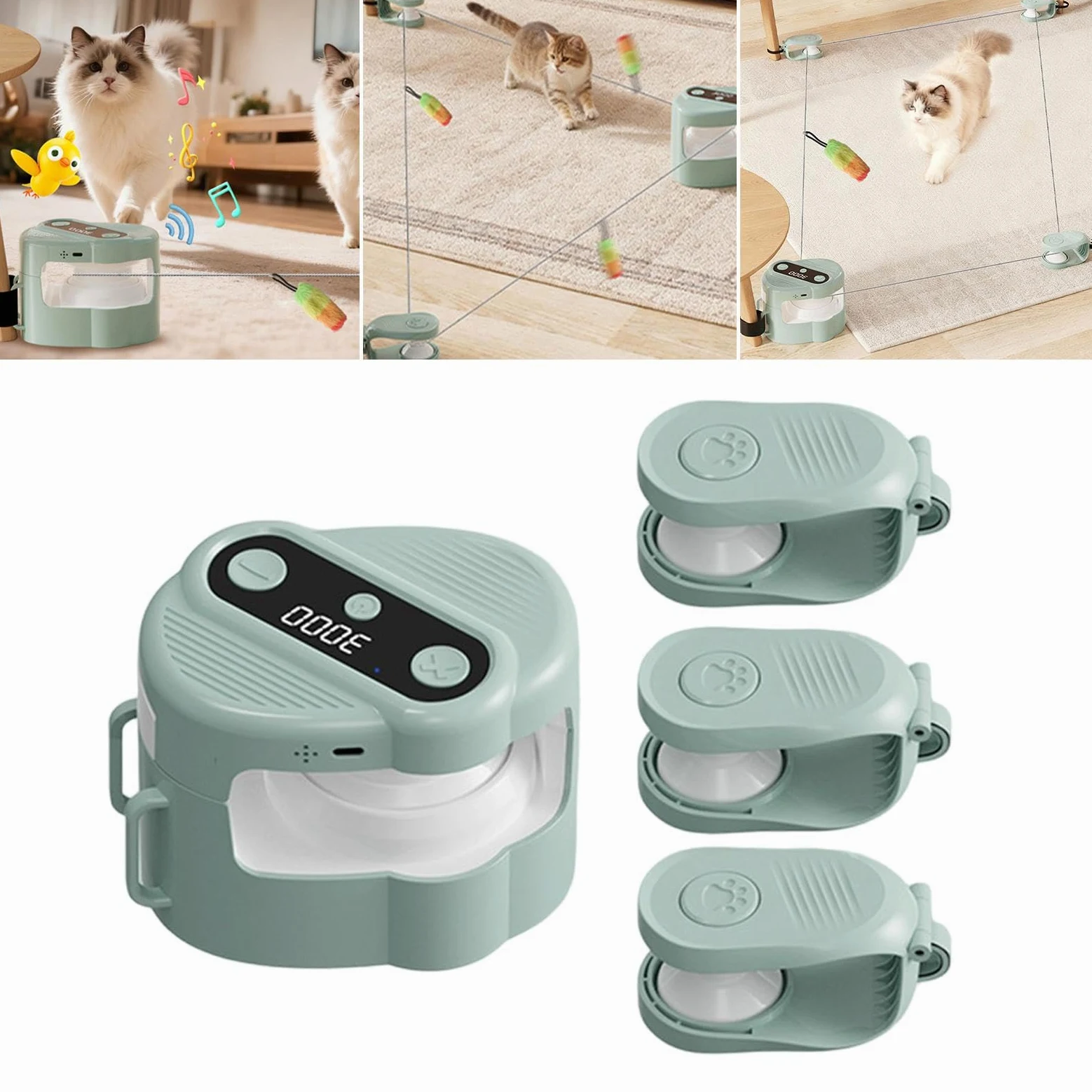 Juguete Interactivo para Gato Electrónico Portátil con Sonido Analógico Autojuego Automático Y Recargable USB Ajustable por Control Remoto Material PP, Verde
