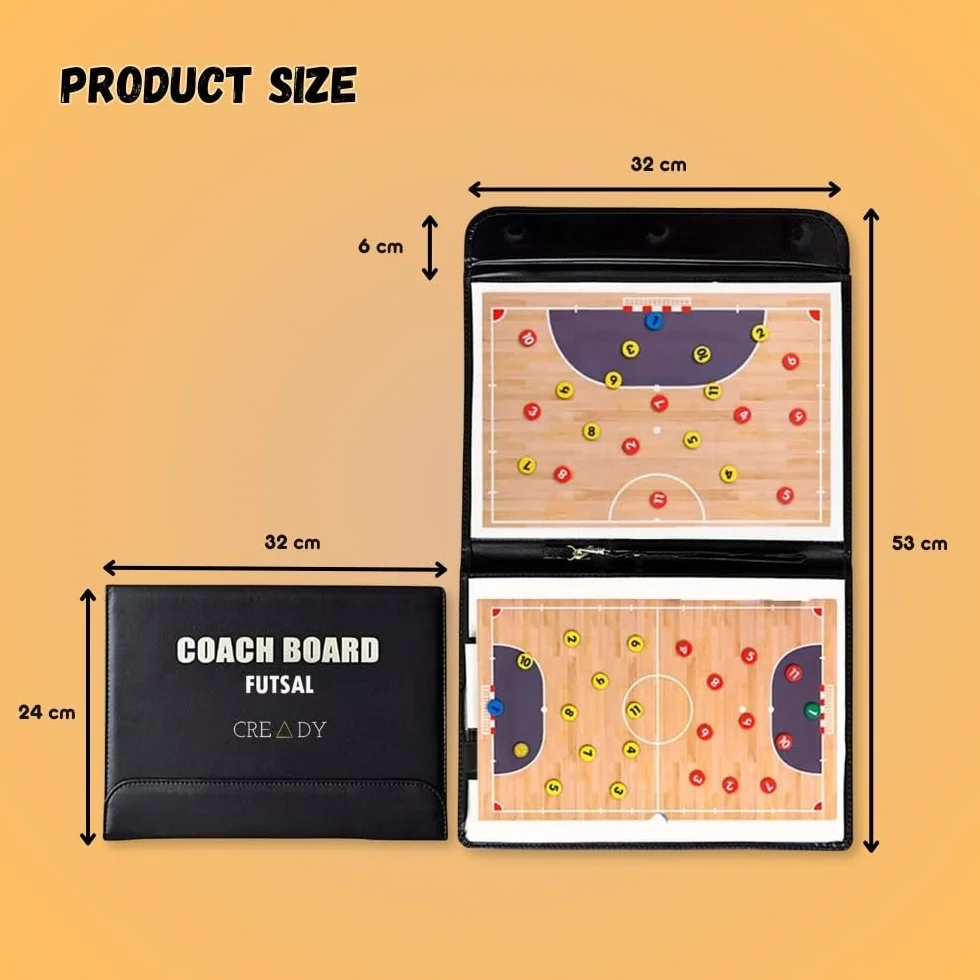 CREADY Pizarra Entrenador de Futbol Sala 28x21cm con 24 Imanes y Rotulador Borrador