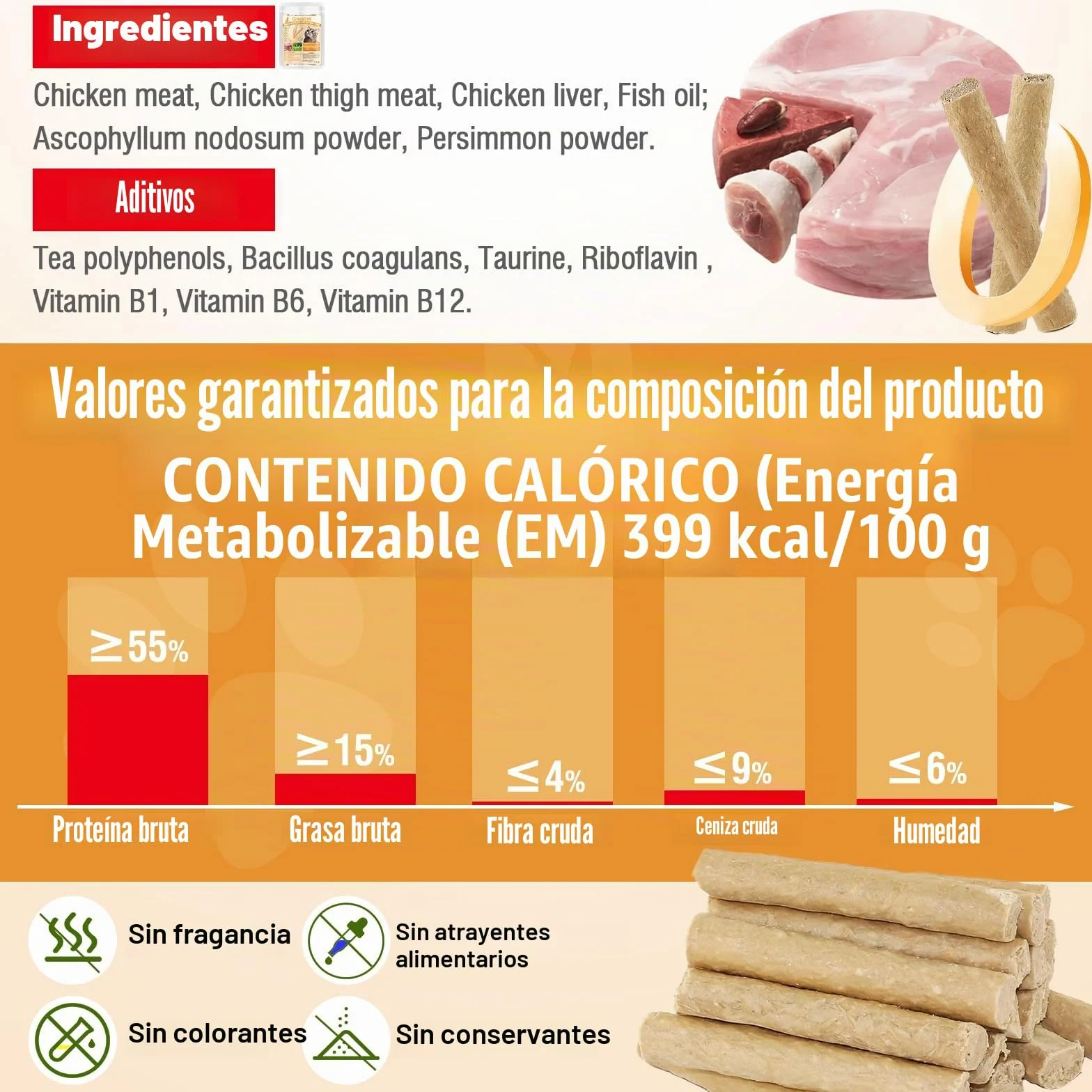 50g Palitos Masticar Liofilizadas para Gatos, Snacks Gatos Barritas Dentales contra el Mal Aliento y Acumulación de Sarro (50g)