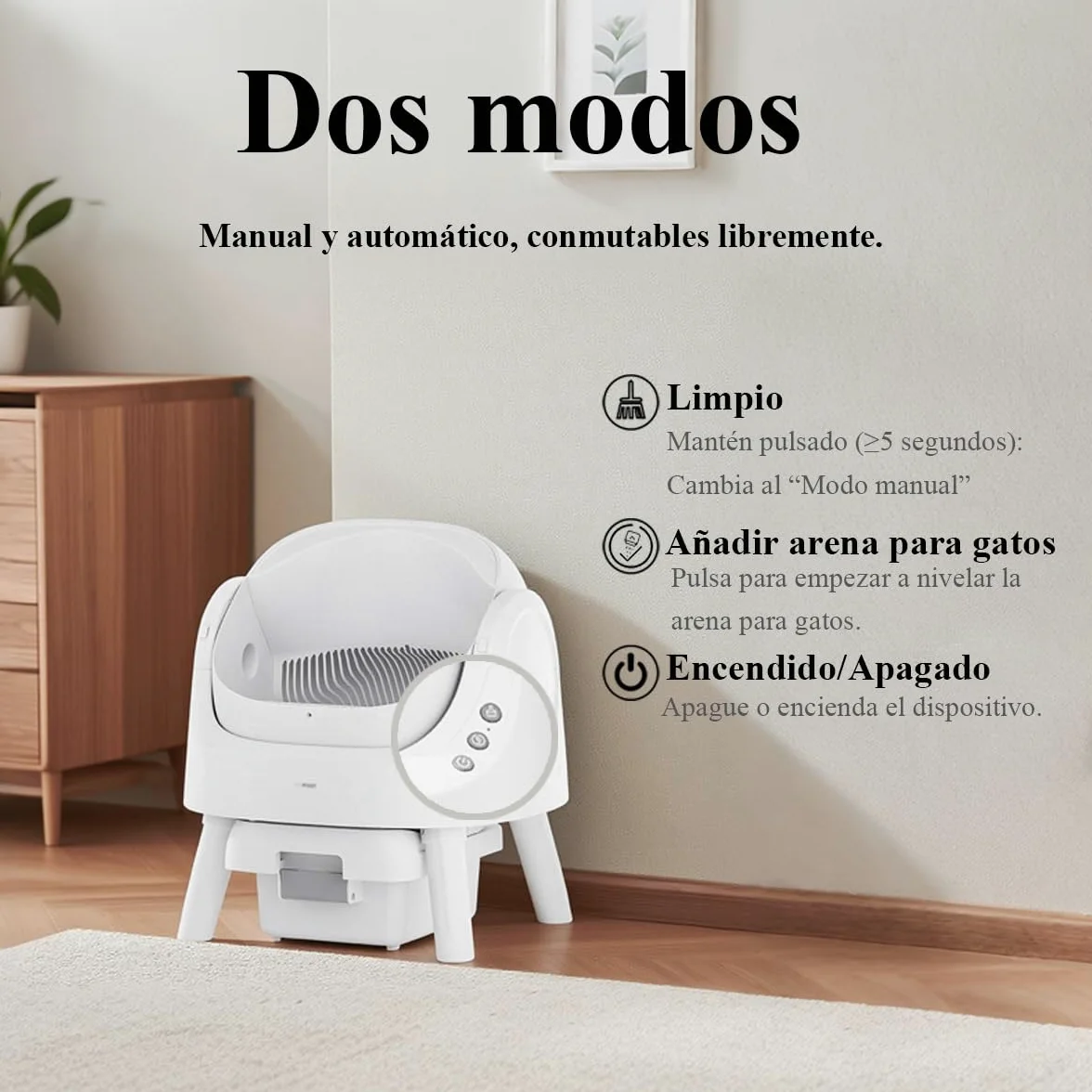 PetPivot Arenero Autolimpiable con Diseño Abierto y Gran Capacidad, Modos Automáticos y Manuales, Limpieza Rápida y Fácil de Palear, Ideal para Hogares con Varios Gatos