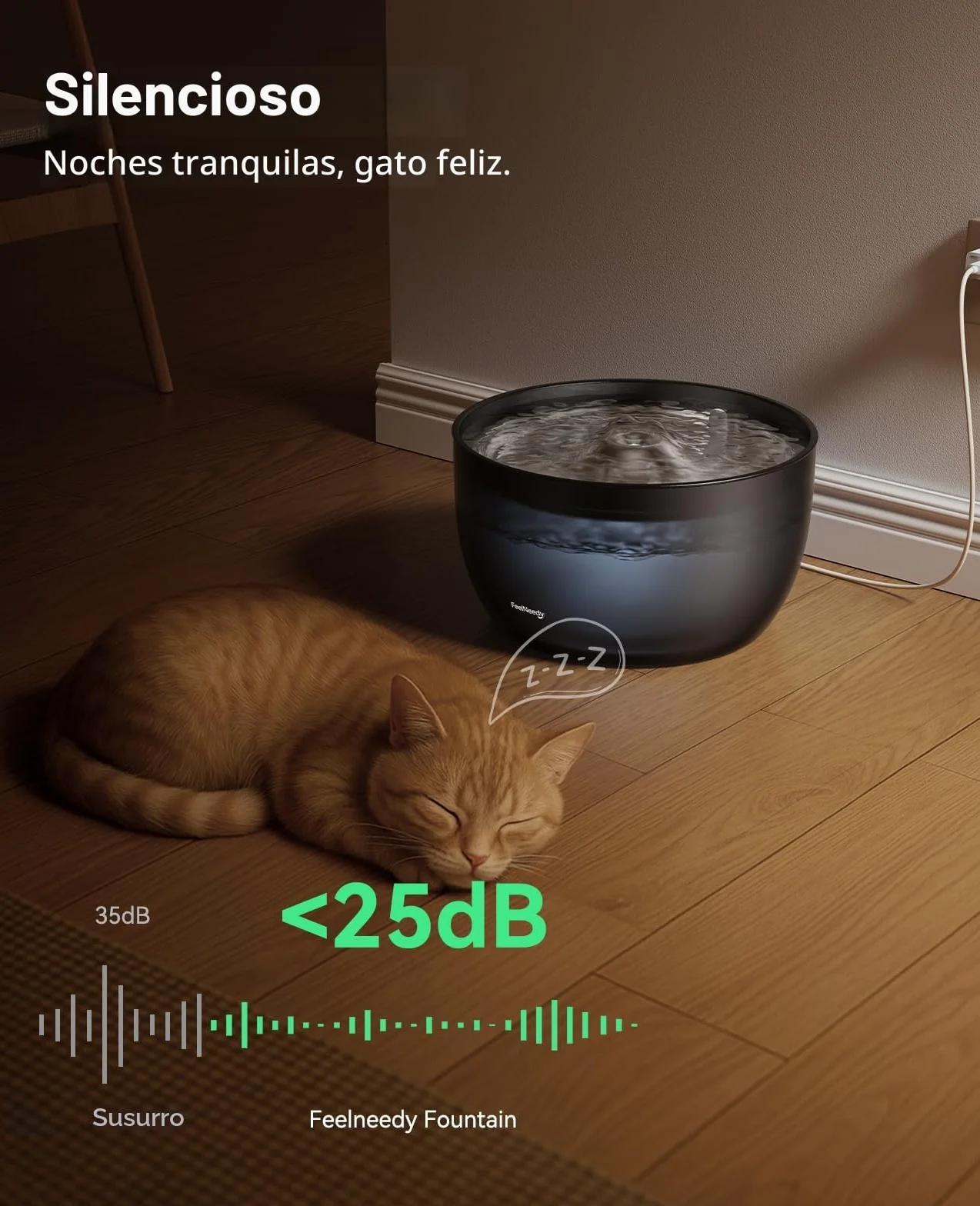 FEELNEEDY Fuente para Gatos 3L Bebedero de Agua Gatos, Súper Silenciosa, Cubeta en Acero Inoxidable, Fácil de Limpiar, con LED y 1 Filtro de Carbón Activado, Negra